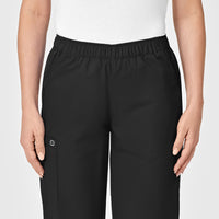 WonderWORK Women's Pull-On Cargo Scrub Pant Black front detail