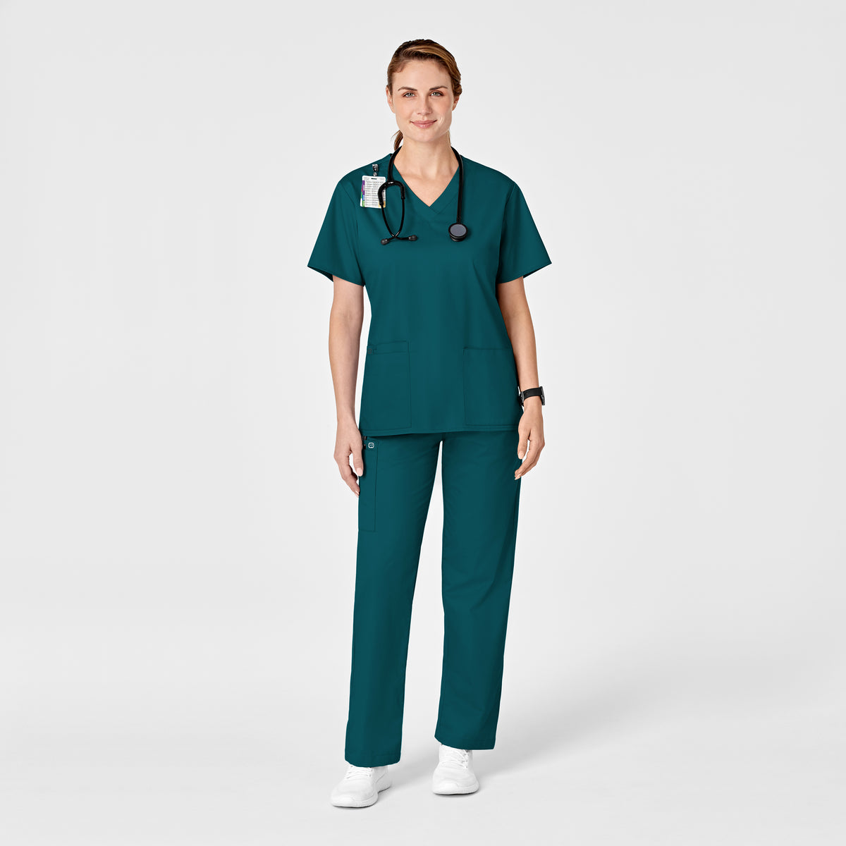 WonderWORK Women's Pull-On Cargo Scrub Pant Caribbean Blue full scrub set