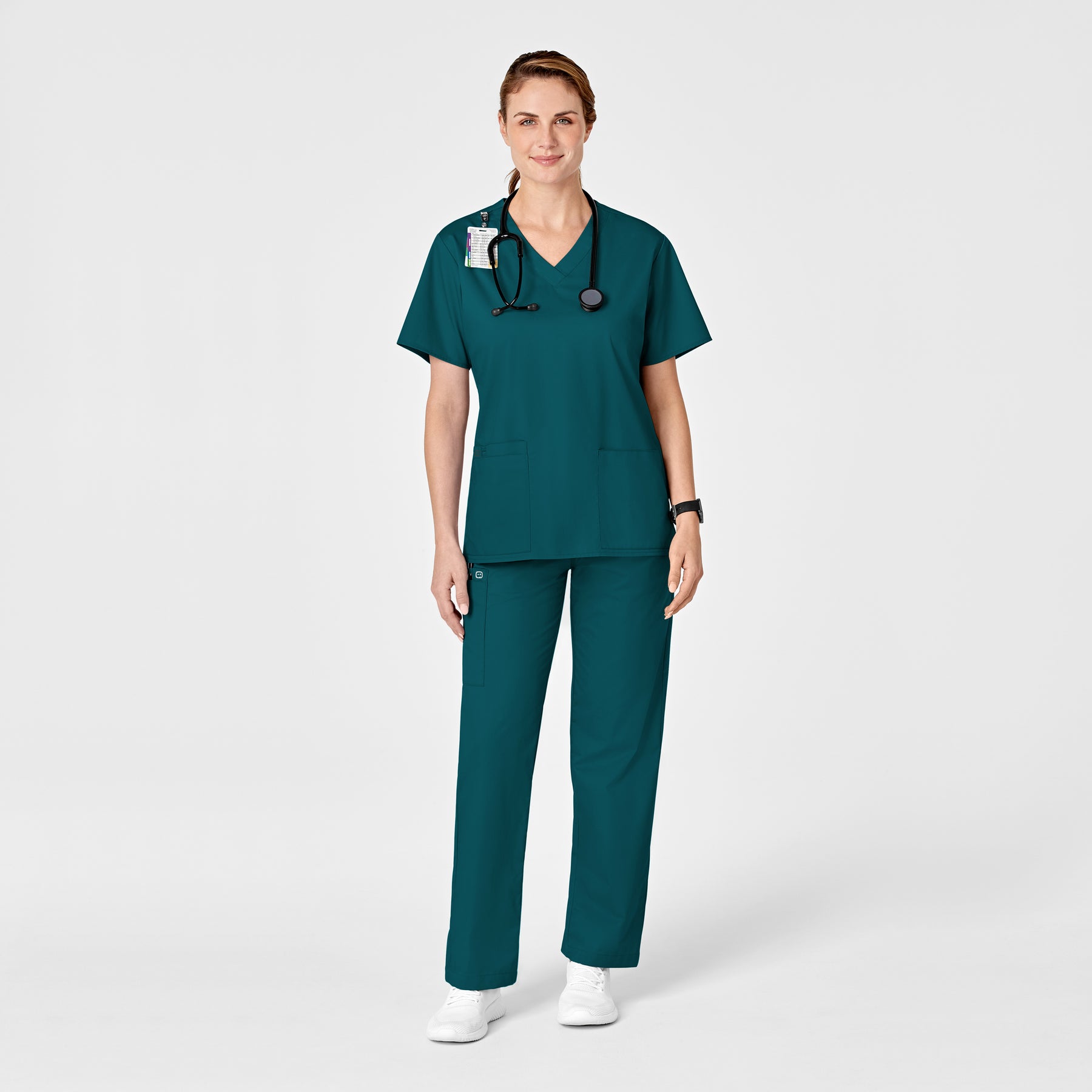 WonderWORK Women's Pull-On Cargo Scrub Pant Caribbean Blue full scrub set