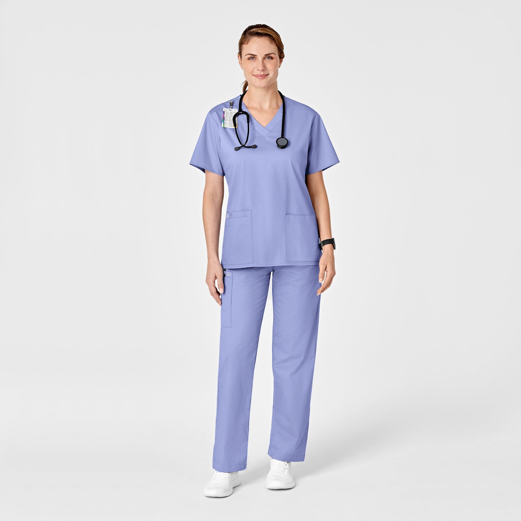 WonderWORK Women's Pull-On Cargo Scrub Pant Ceil Blue full scrub set