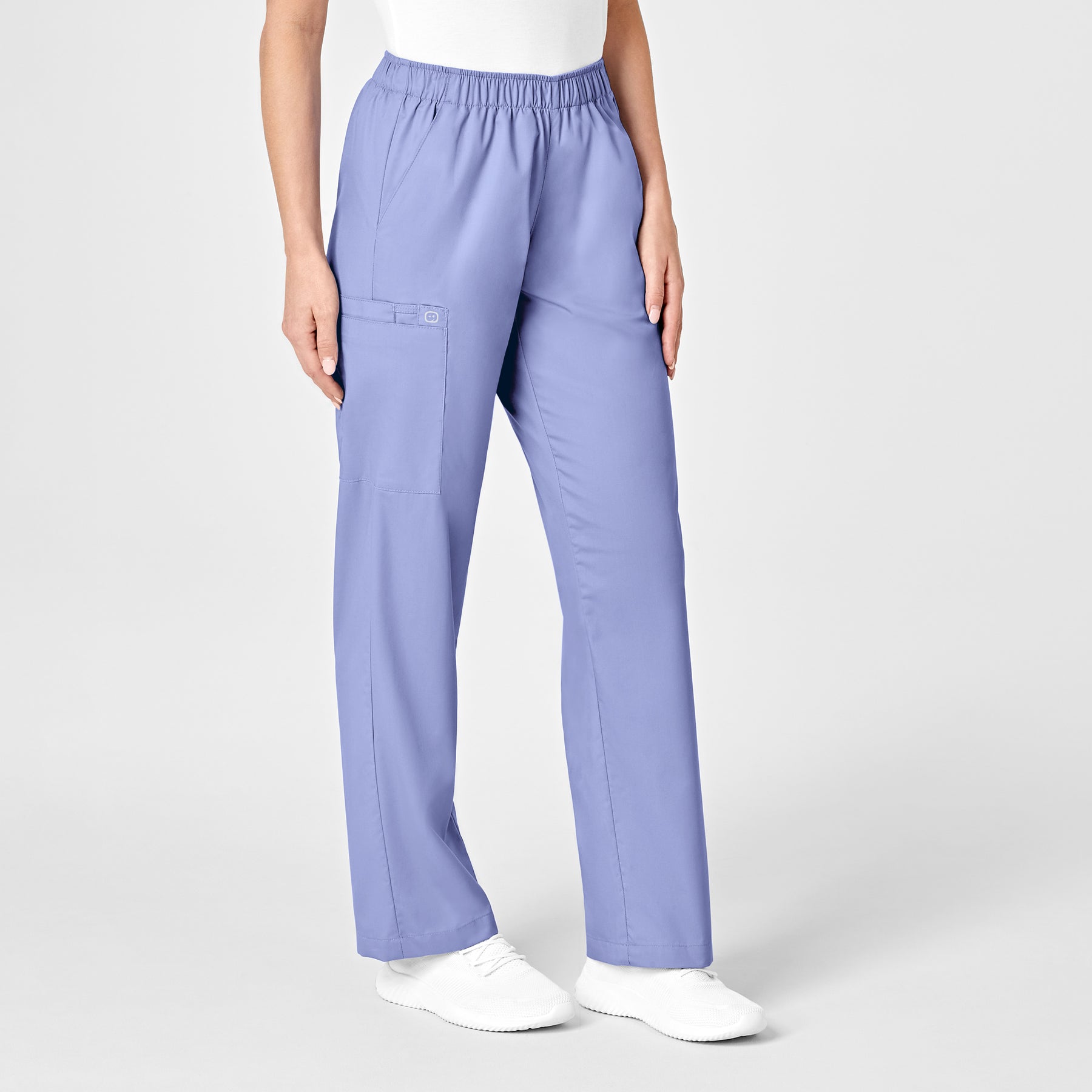 WonderWORK Women's Pull-On Cargo Scrub Pant Ceil Blue side view