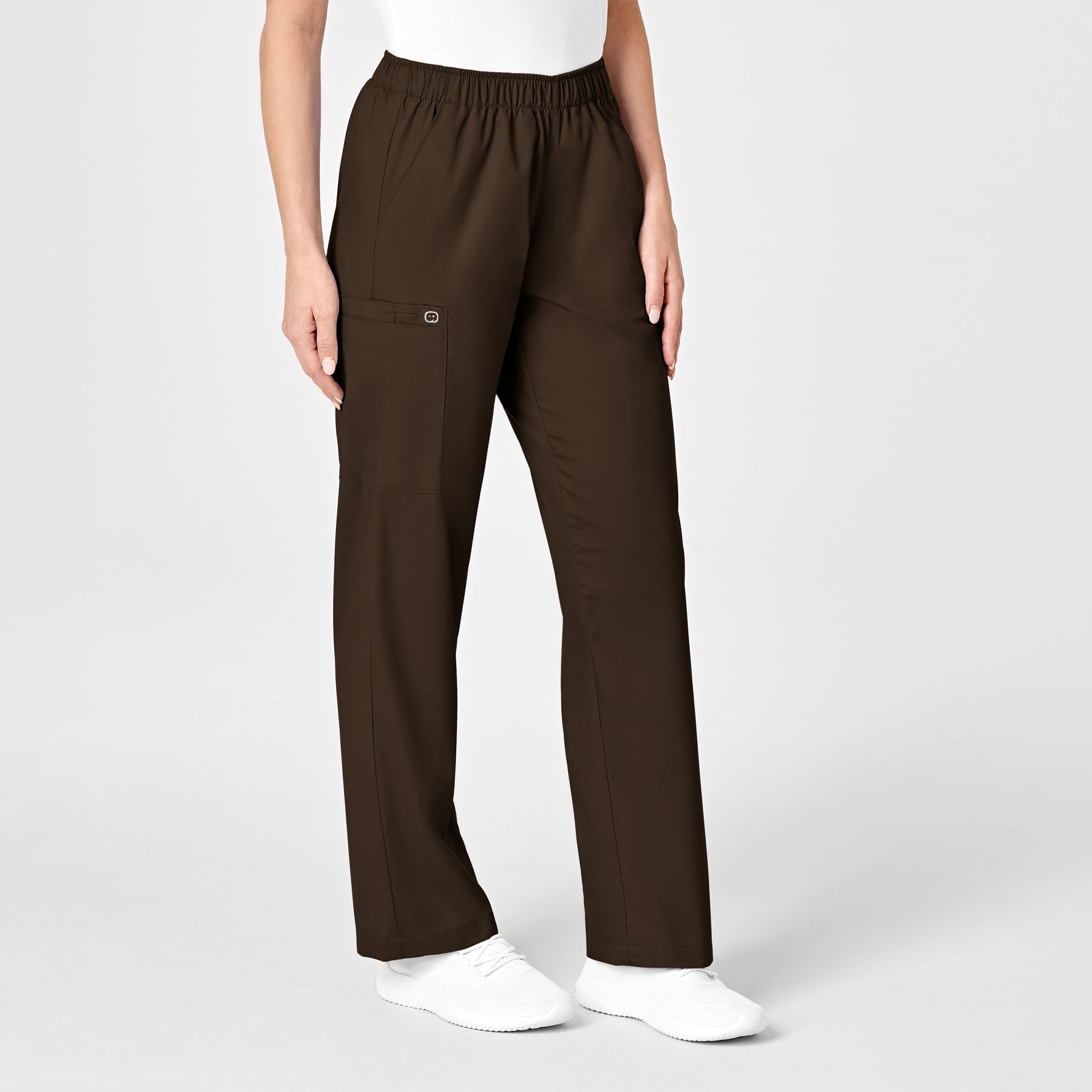 WonderWORK Women's Pull-On Cargo Scrub Pant Chocolate side view