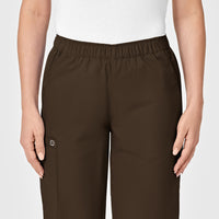 WonderWORK Women's Pull-On Cargo Scrub Pant Chocolate front detail