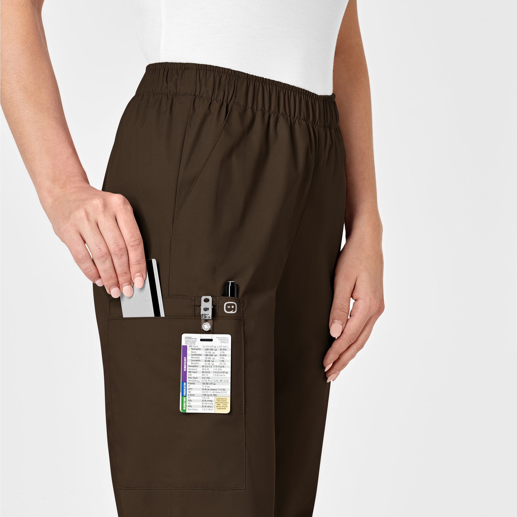 WonderWORK Women's Pull-On Cargo Scrub Pant Chocolate side detail 2