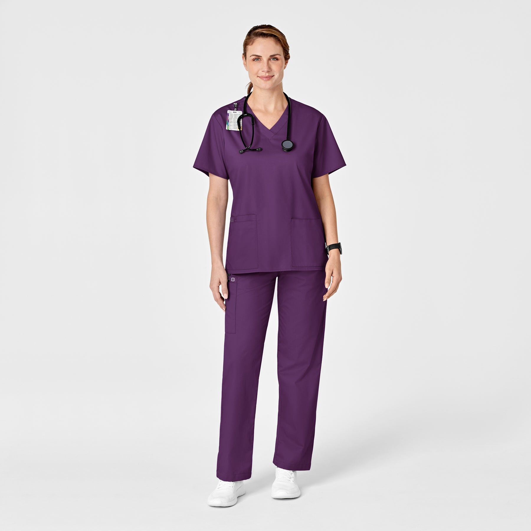WonderWORK Women's Pull-On Cargo Scrub Pant Eggplant full scrub set
