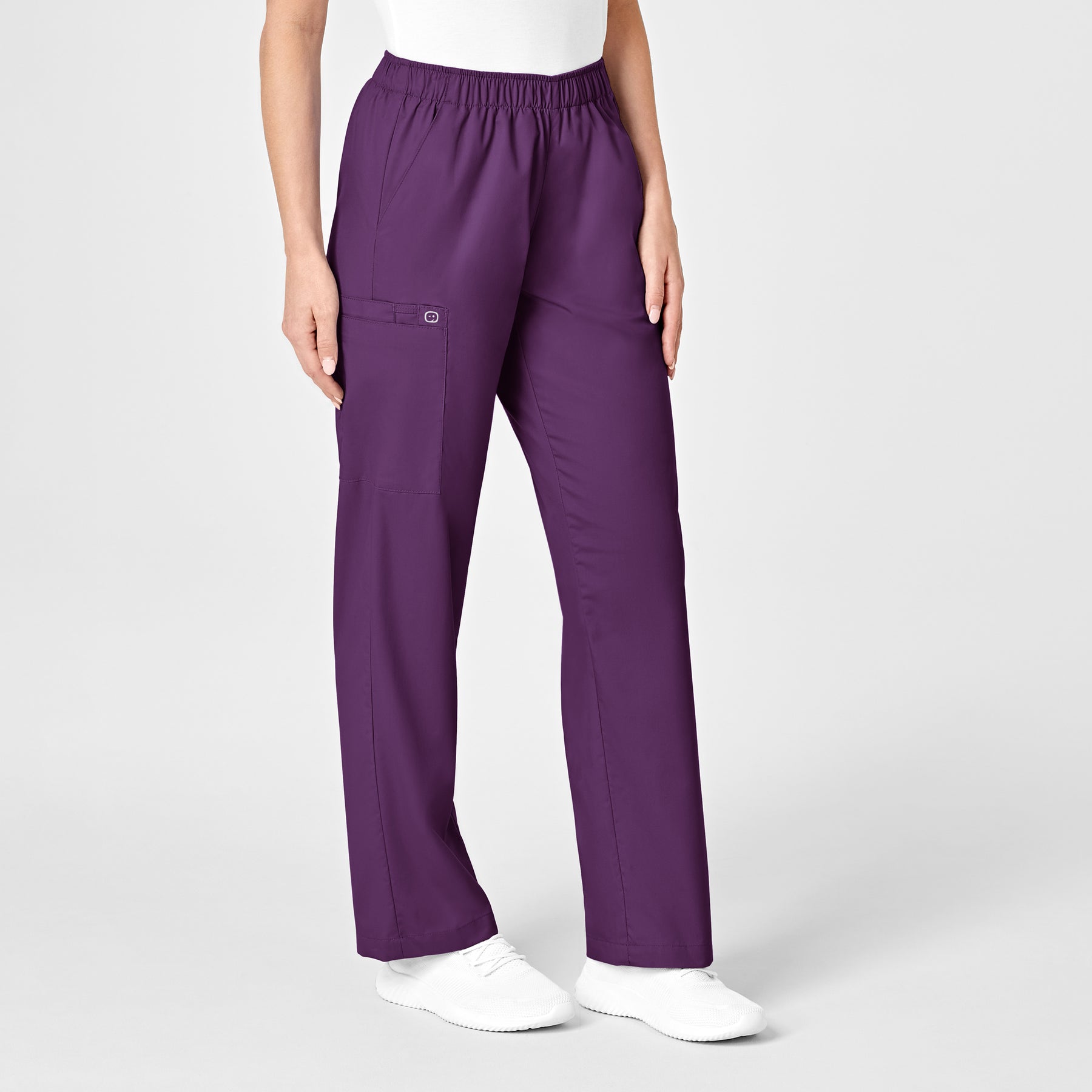 WonderWORK Women's Pull-On Cargo Scrub Pant Eggplant side view