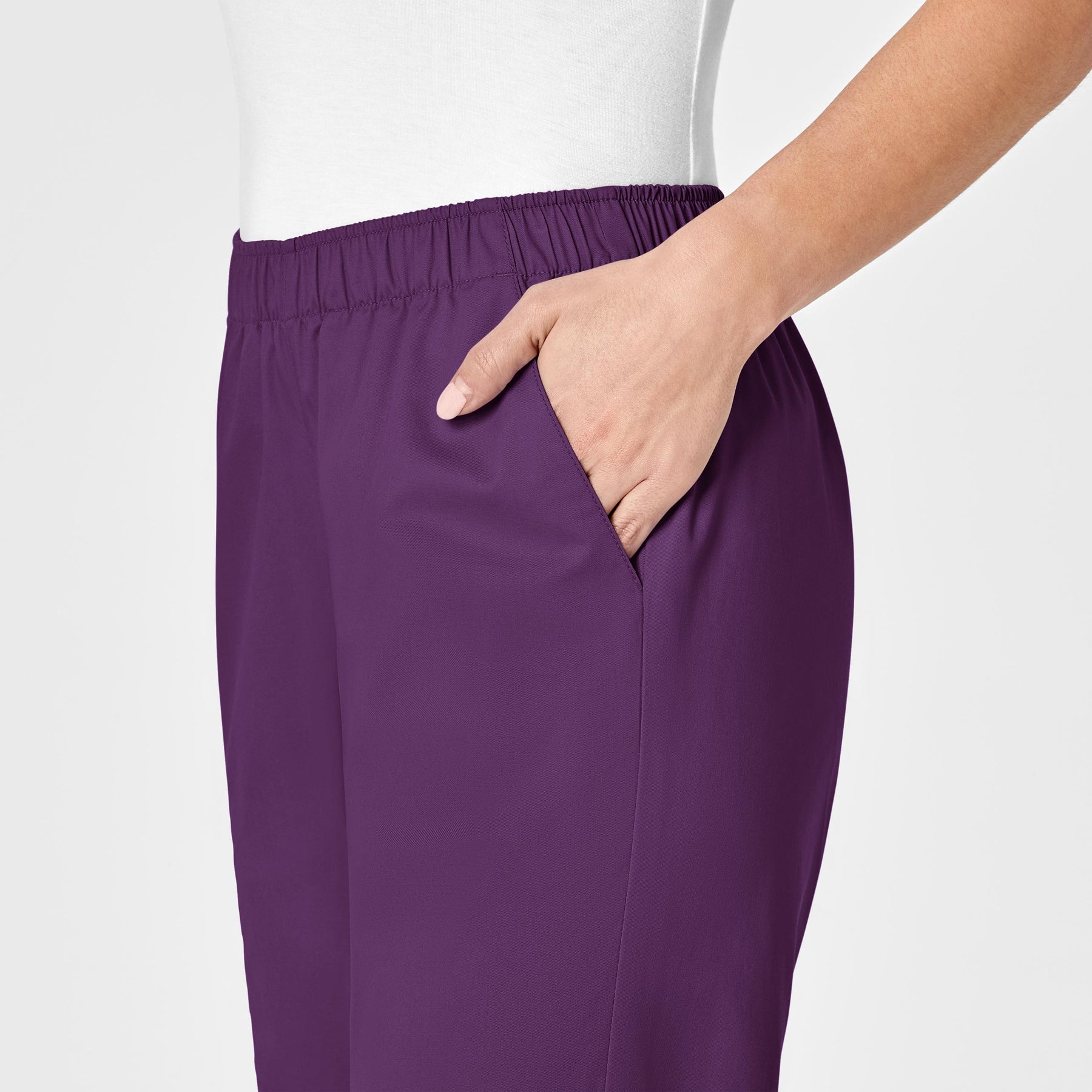 WonderWORK Women's Pull-On Cargo Scrub Pant Eggplant side detail 1