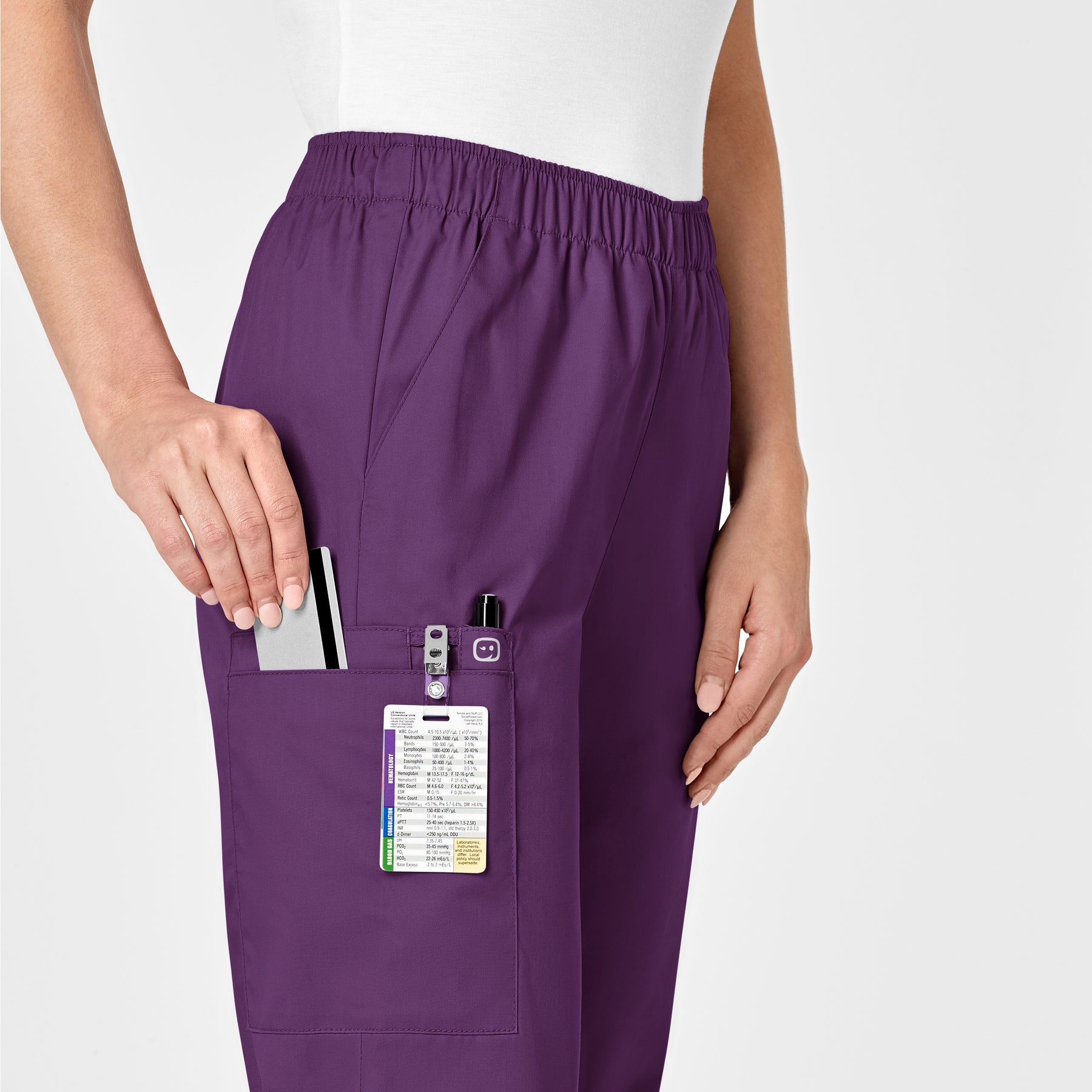 WonderWORK Women's Pull-On Cargo Scrub Pant Eggplant side detail 2