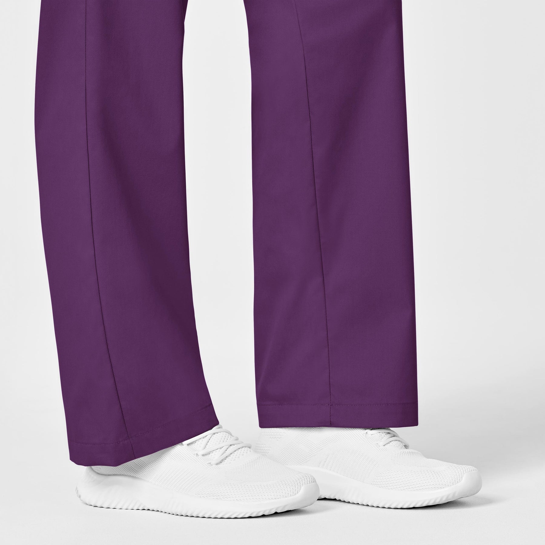 WonderWORK Women's Pull-On Cargo Scrub Pant Eggplant hemline detail