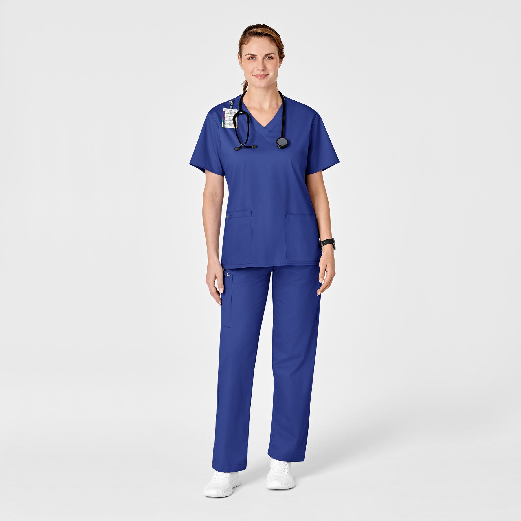 WonderWORK Women's Pull-On Cargo Scrub Pant Galaxy Blue full scrub set
