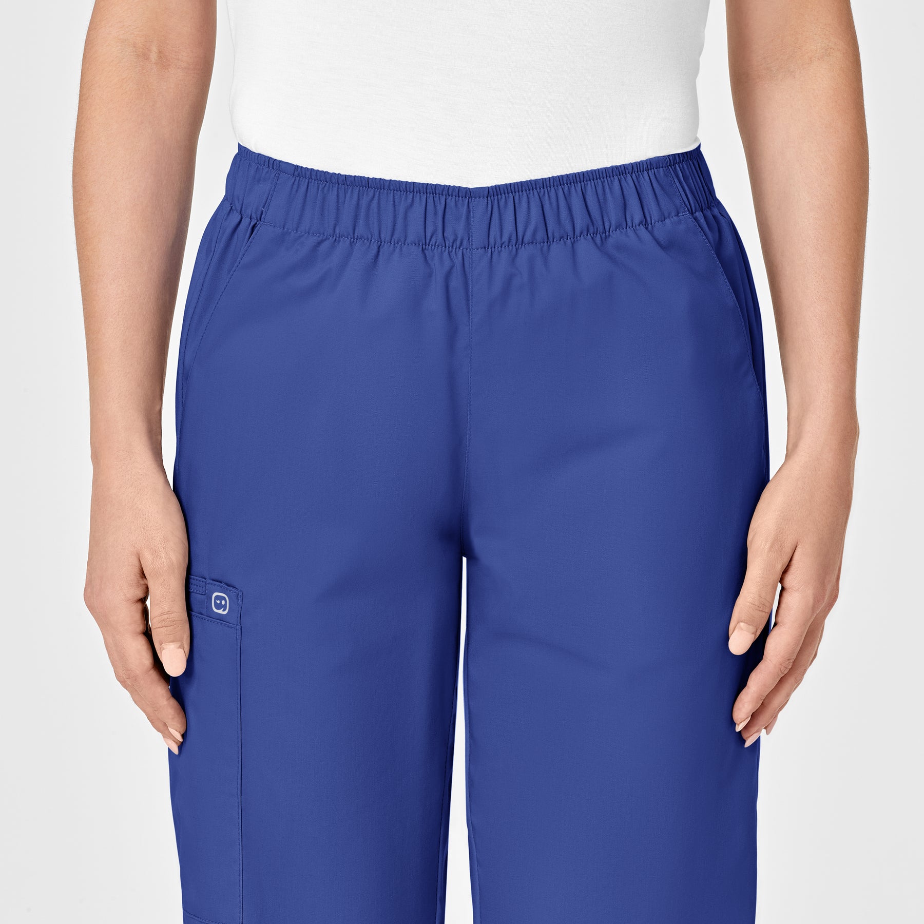 WonderWORK Women's Pull-On Cargo Scrub Pant Galaxy Blue front detail