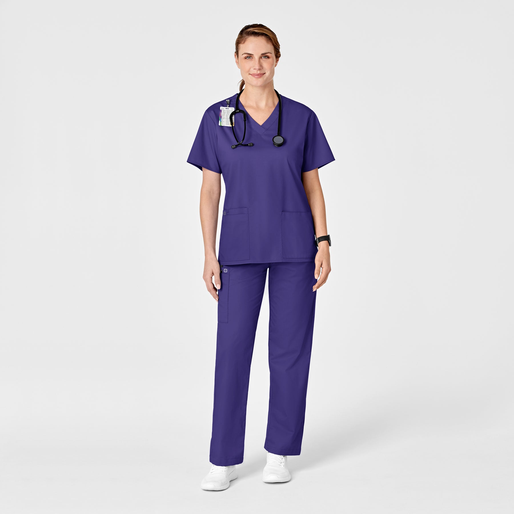 WonderWORK Women's Pull-On Cargo Scrub Pant Grape full scrub set