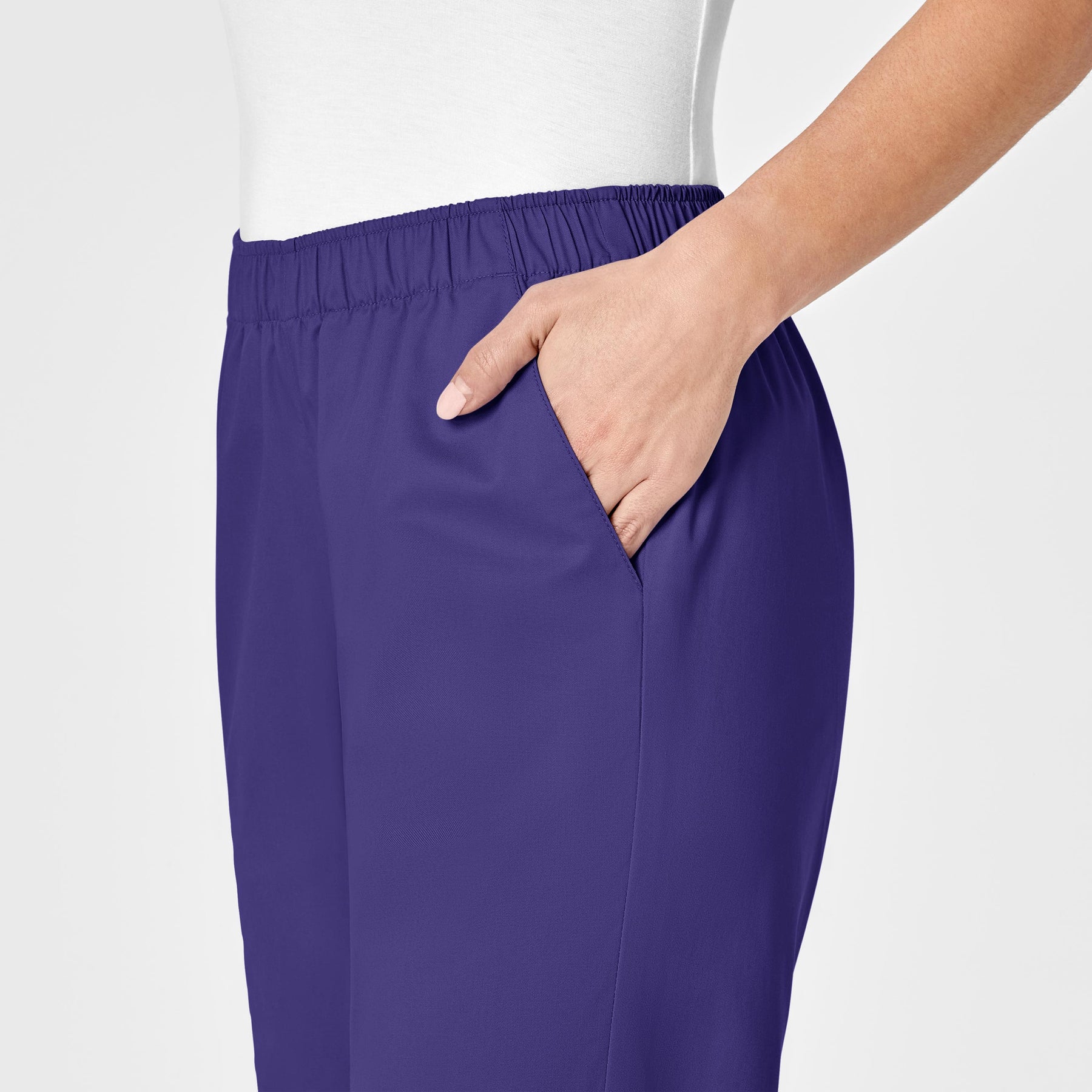 WonderWORK Women's Pull-On Cargo Scrub Pant Grape side detail 1