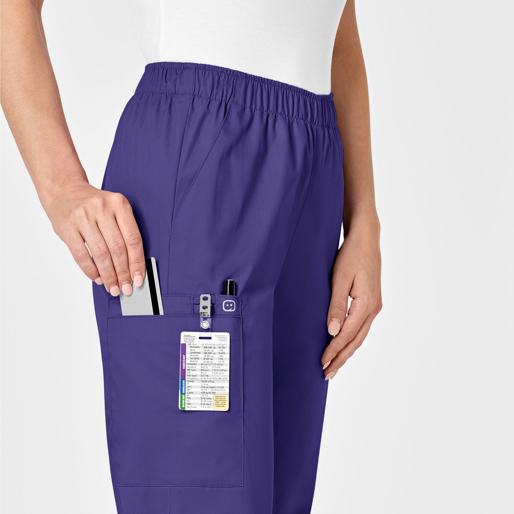 WonderWORK Women's Pull-On Cargo Scrub Pant Grape side detail 2