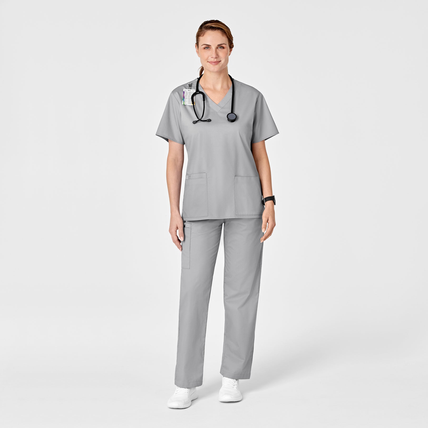WonderWORK Women's Pull-On Cargo Scrub Pant Grey full scrub set