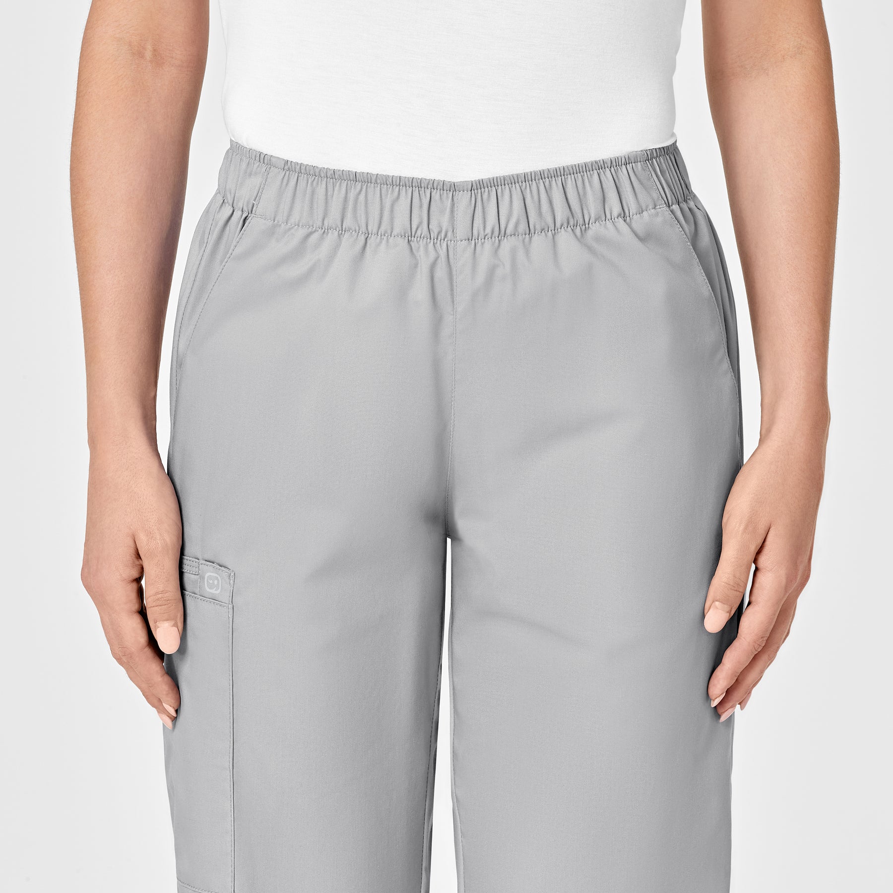 WonderWORK Women's Pull-On Cargo Scrub Pant Grey front detail