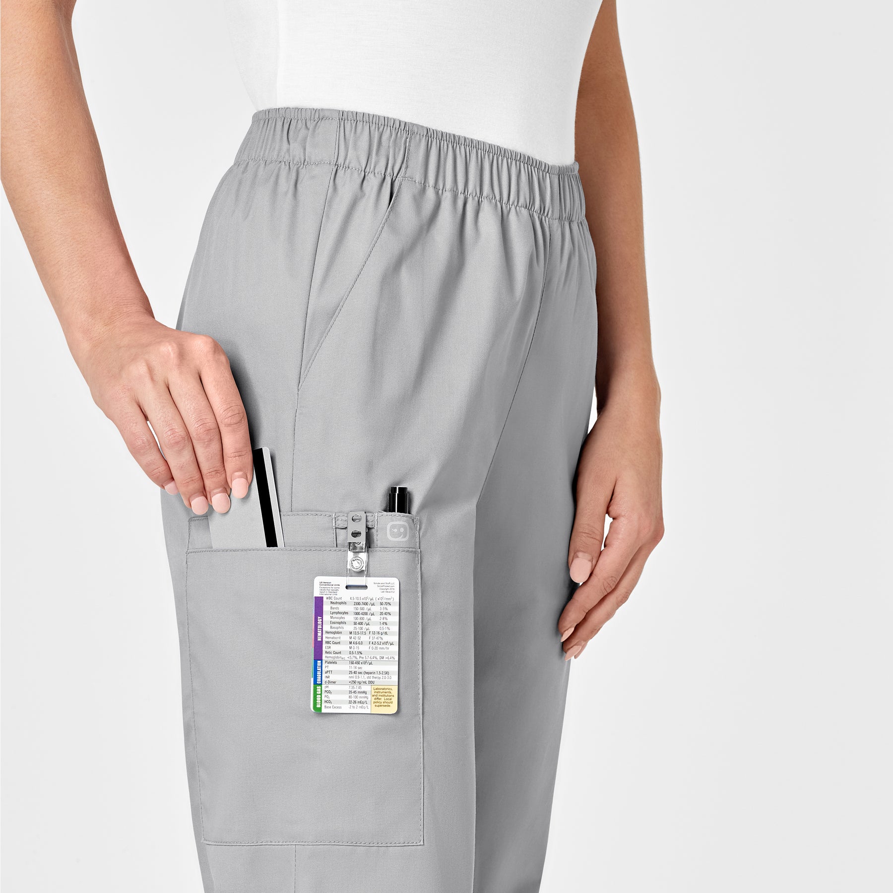 WonderWORK Women's Pull-On Cargo Scrub Pant Grey side detail 2