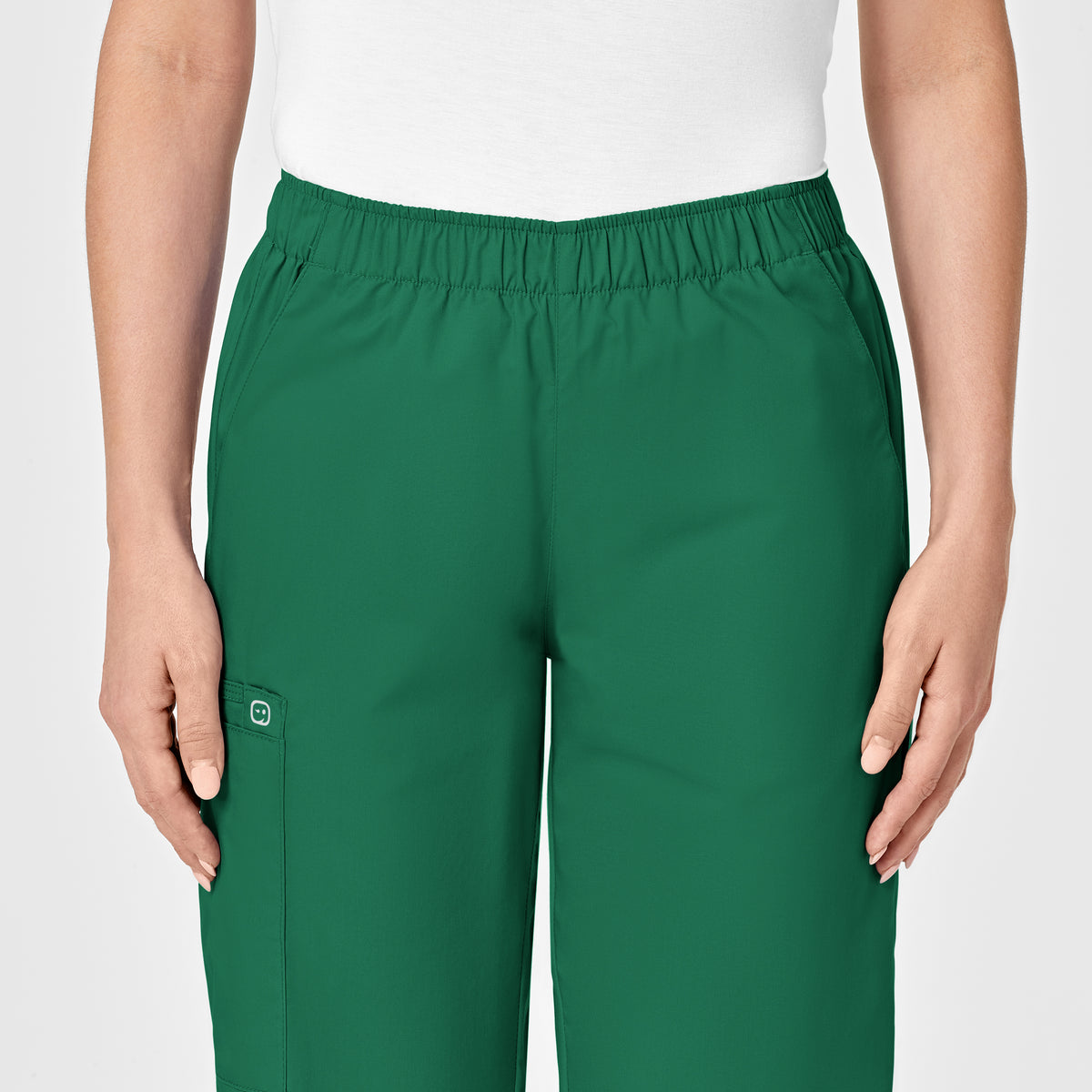 WonderWORK Women's Pull-On Cargo Scrub Pant Hunter front detail