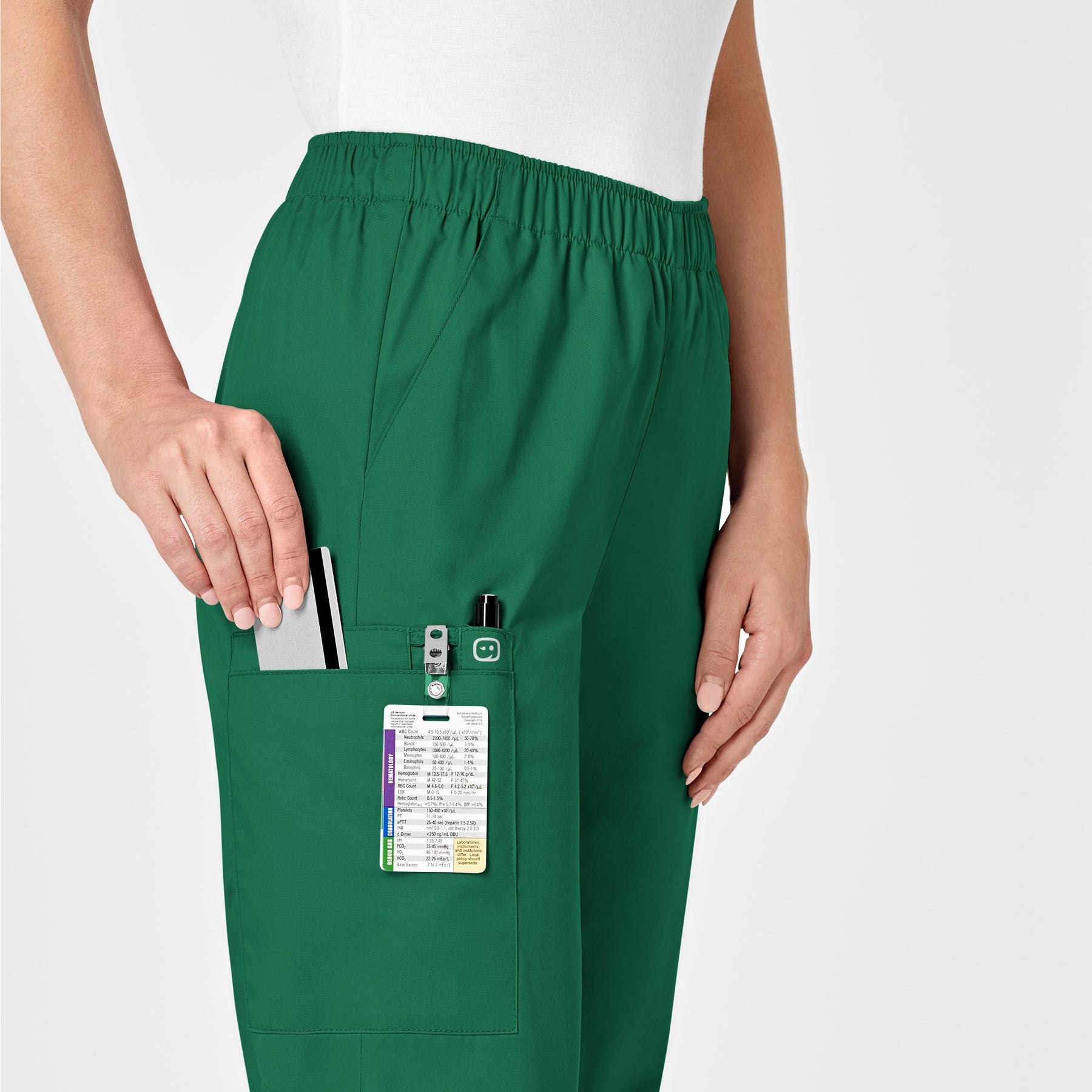 WonderWORK Women's Pull-On Cargo Scrub Pant Hunter side detail 2
