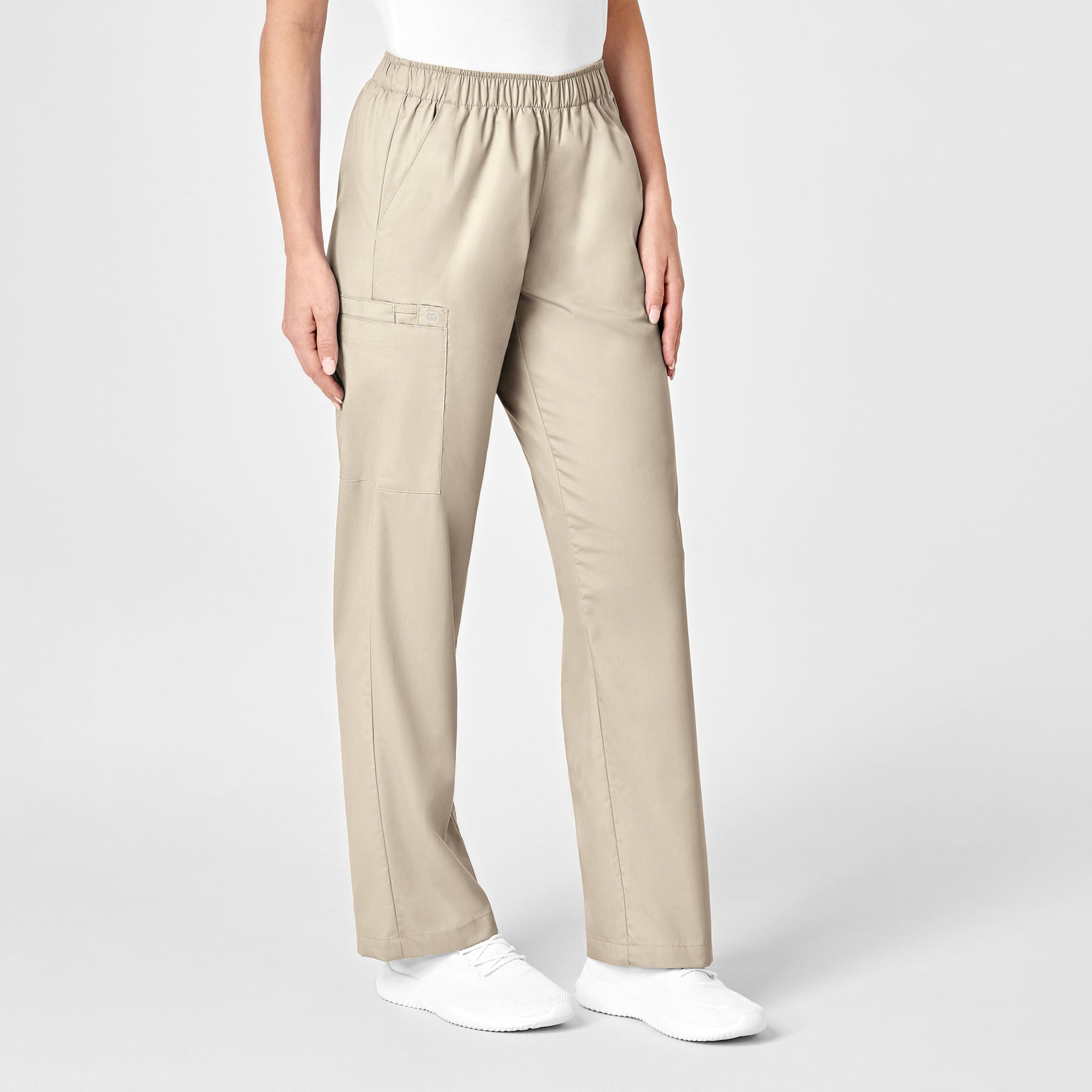 WonderWORK Women's Pull-On Cargo Scrub Pant Khaki side view