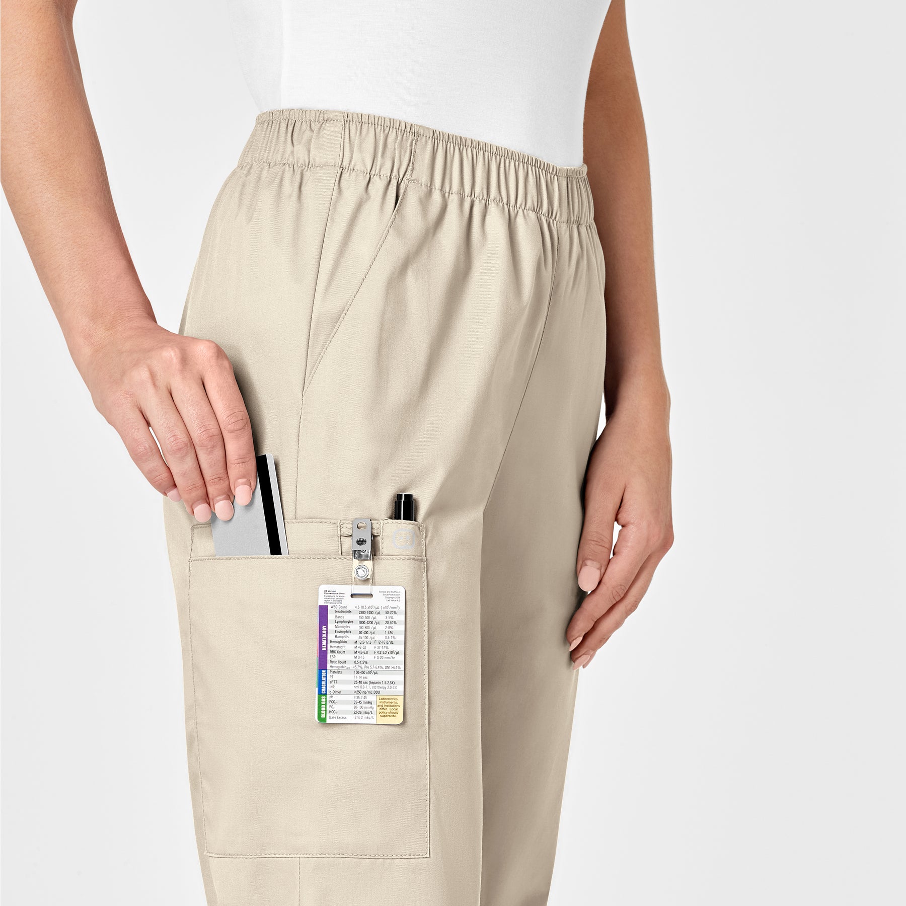 WonderWORK Women's Pull-On Cargo Scrub Pant Khaki side detail 2