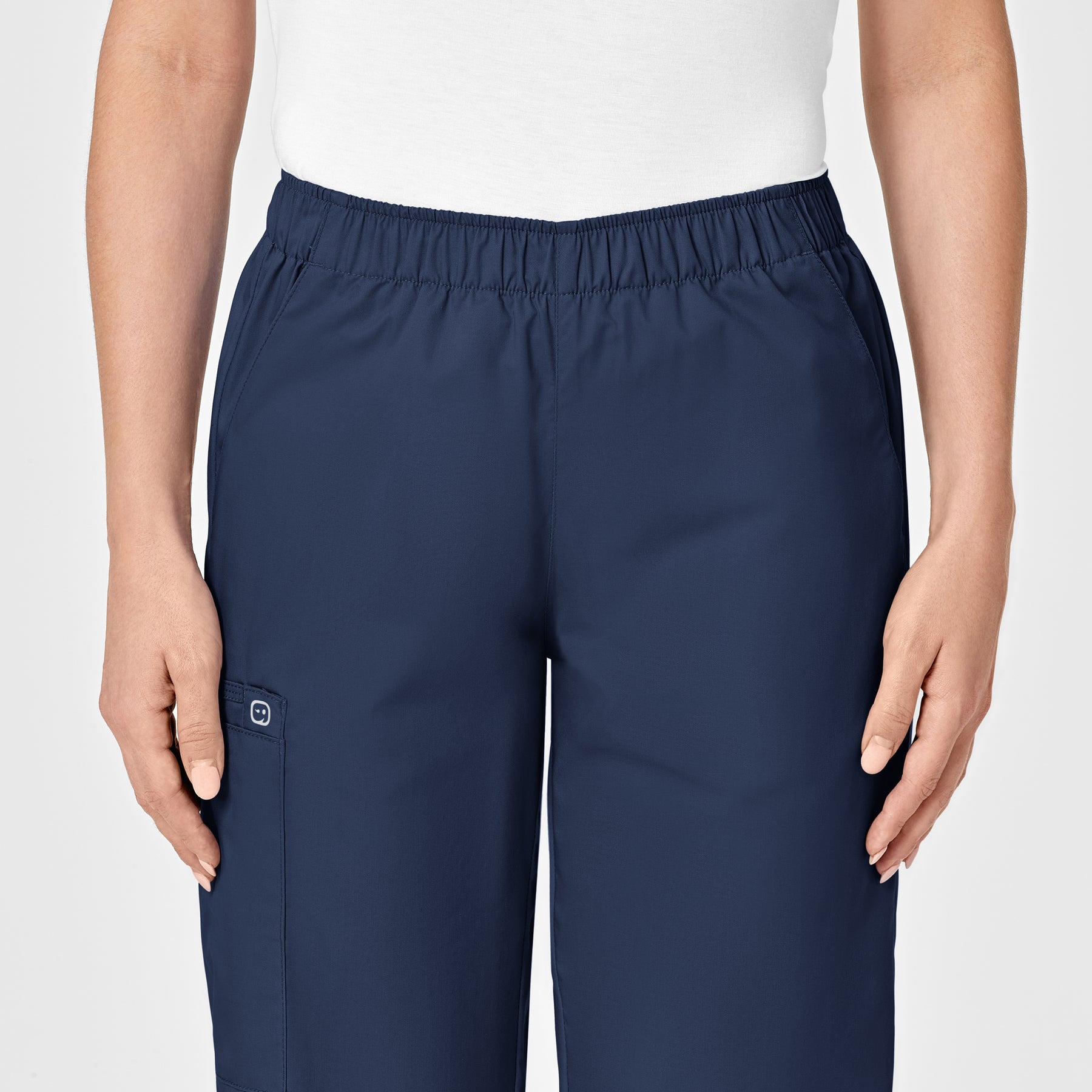 WonderWORK Women's Pull-On Cargo Scrub Pant Navy front detail