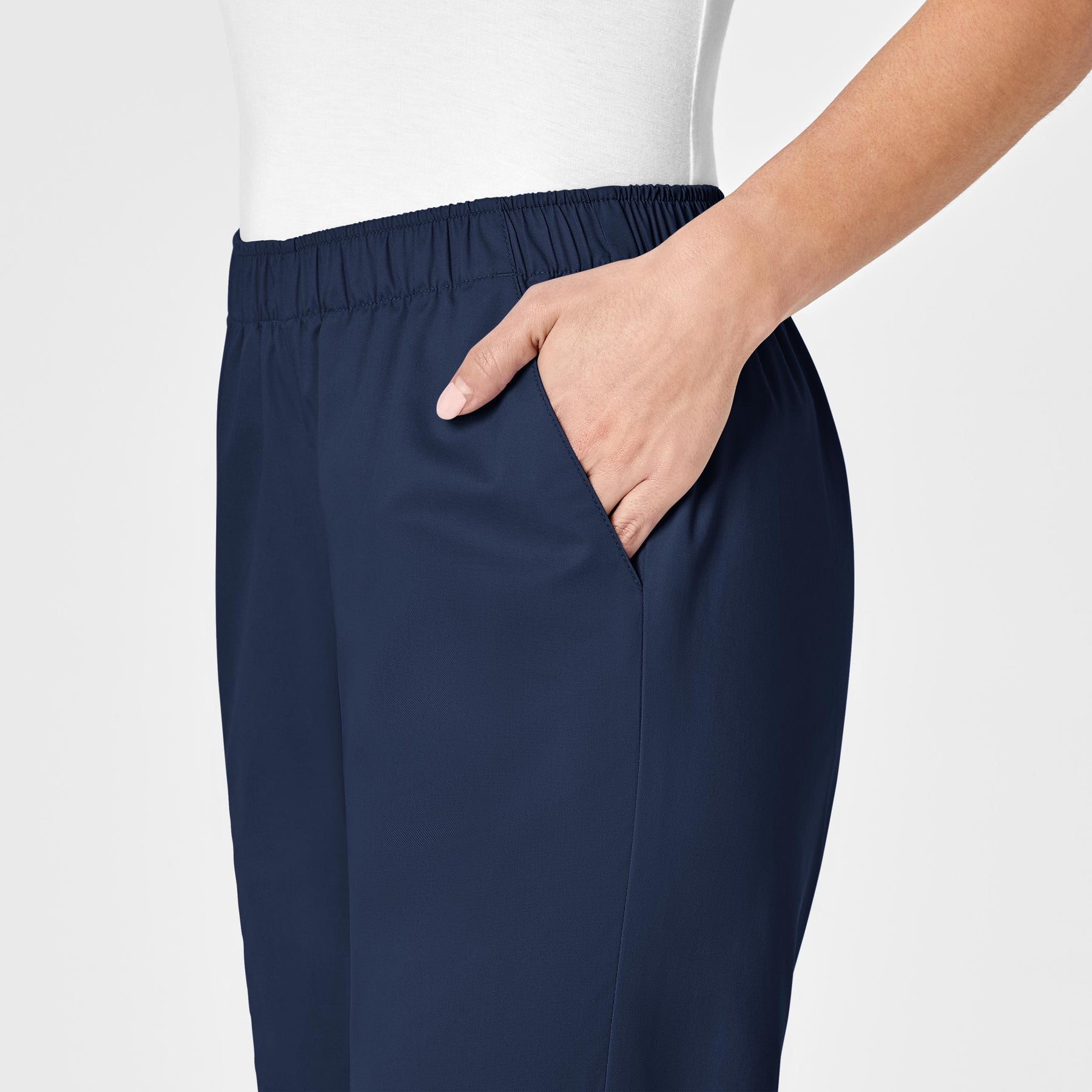 WonderWORK Women's Pull-On Cargo Scrub Pant Navy side detail 1