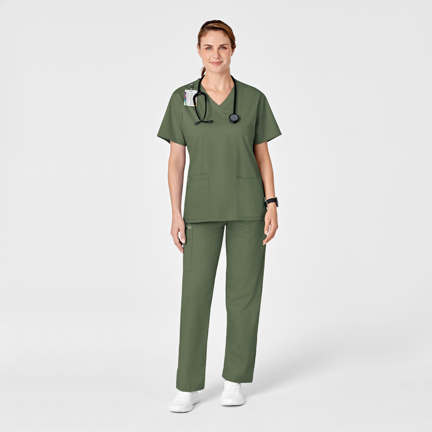 WonderWORK Women's Pull-On Cargo Scrub Pant Olive full scrub set