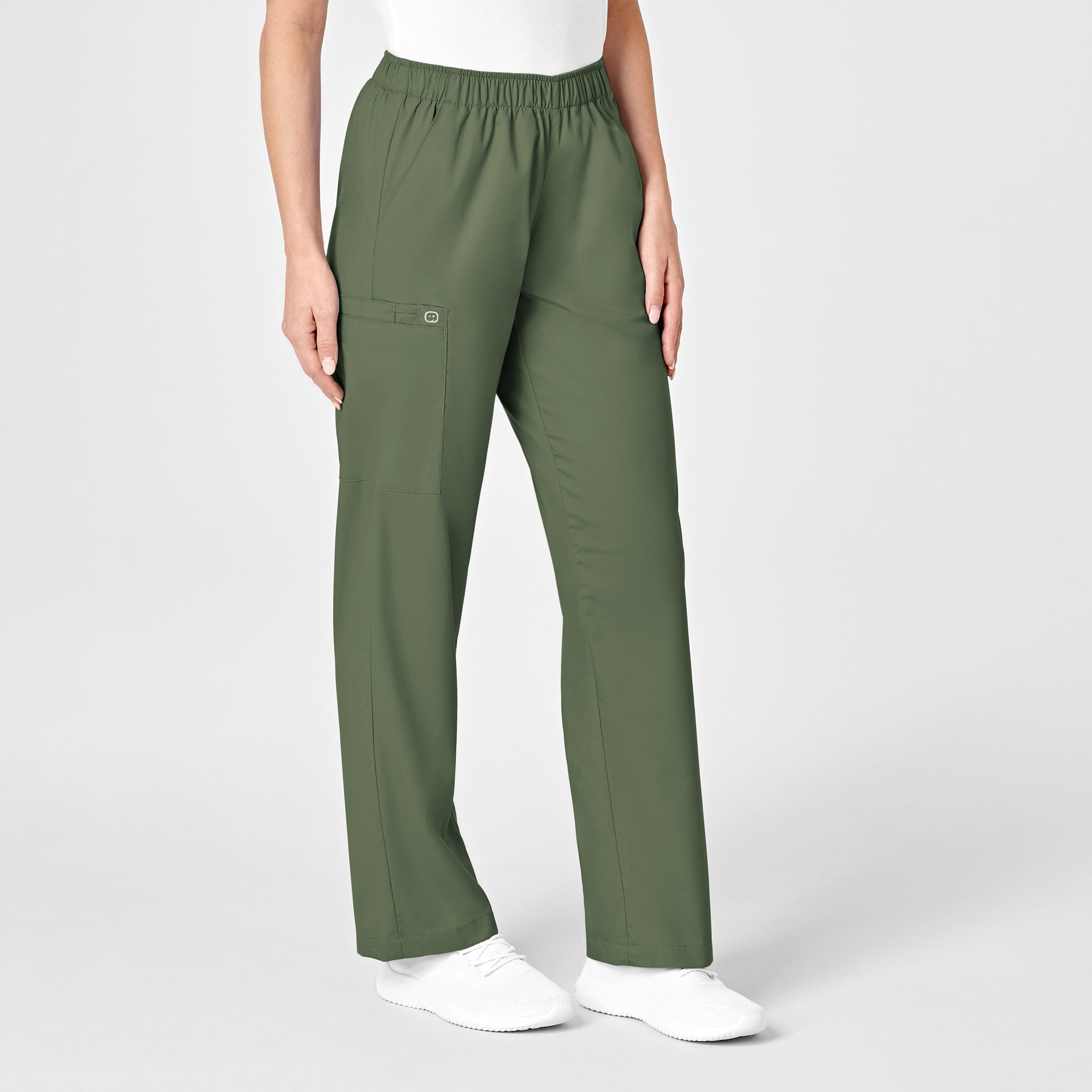 WonderWORK Women's Pull-On Cargo Scrub Pant Olive side view