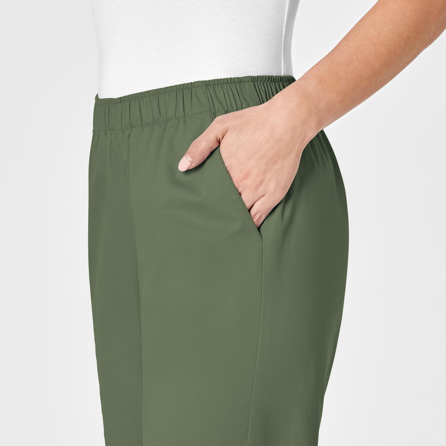 WonderWORK Women's Pull-On Cargo Scrub Pant Olive side detail 1
