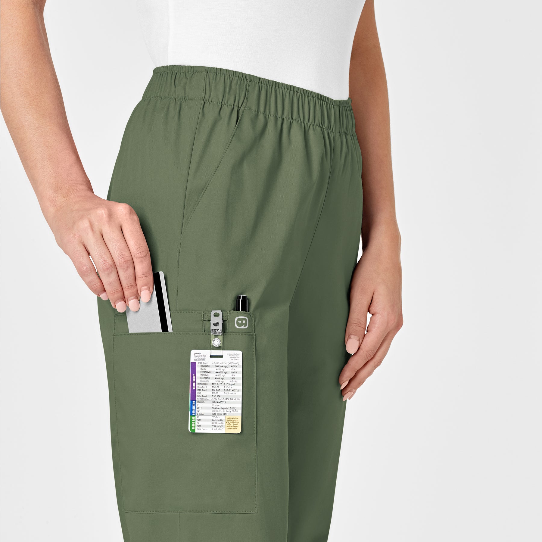 WonderWORK Women's Pull-On Cargo Scrub Pant Olive side detail 2