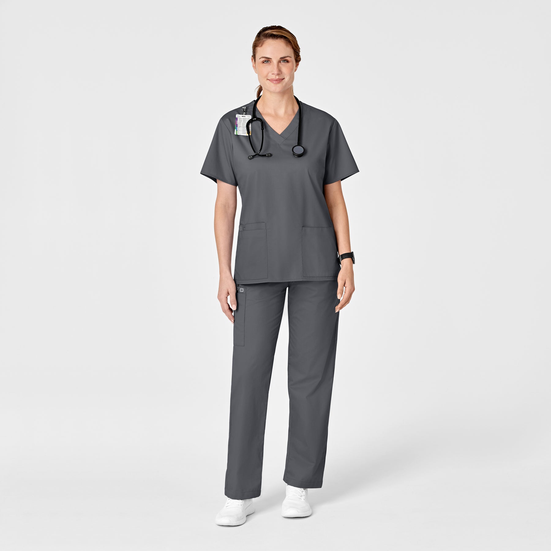 WonderWORK Women's Pull-On Cargo Scrub Pant Pewter full scrub set