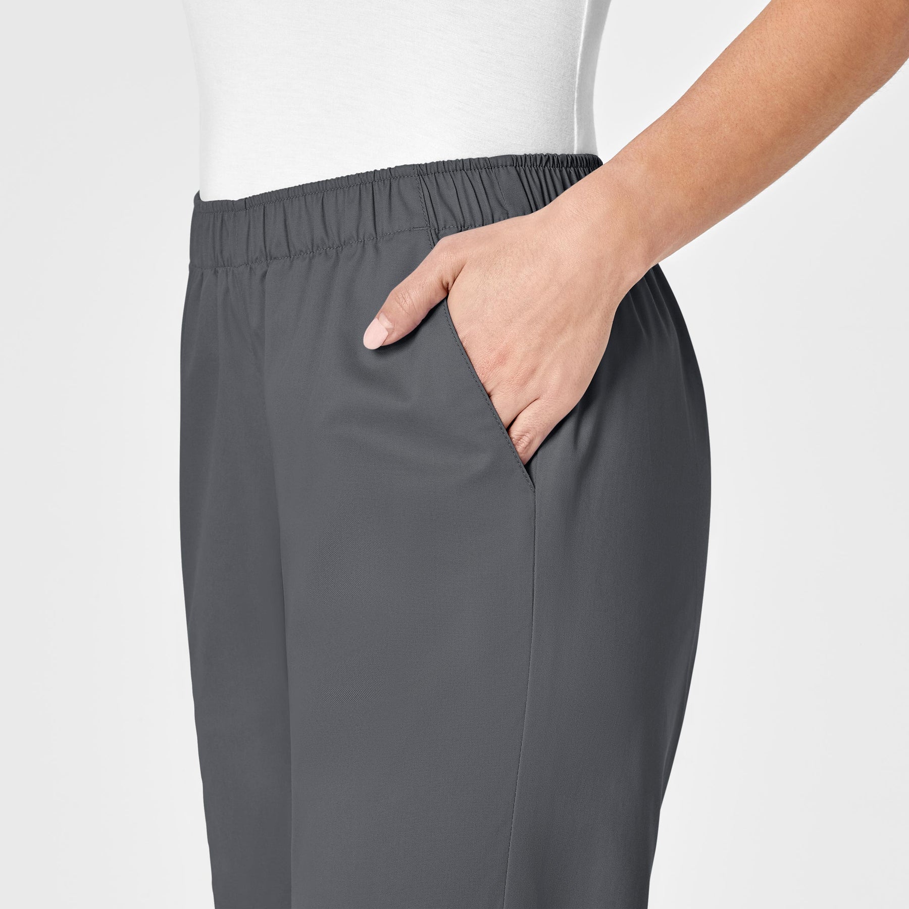 WonderWORK Women's Pull-On Cargo Scrub Pant Pewter side detail 1