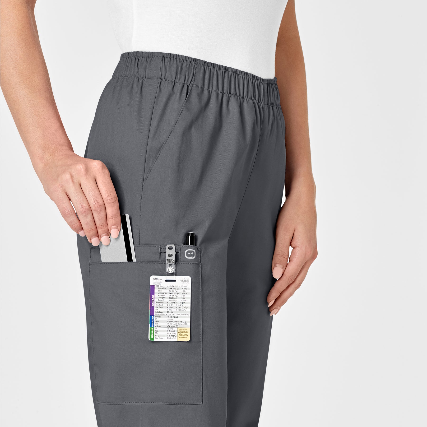 WonderWORK Women's Pull-On Cargo Scrub Pant Pewter side detail 2