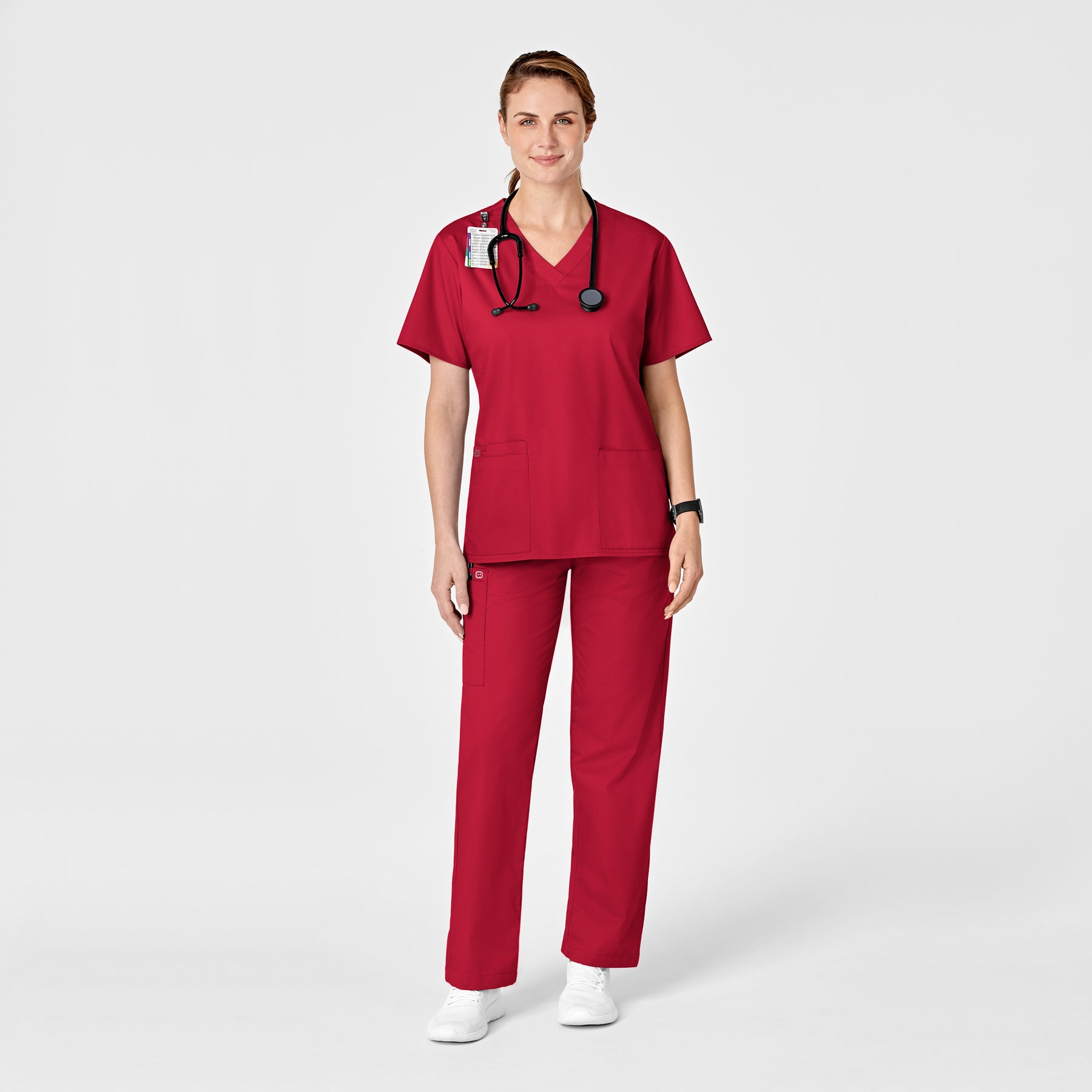 WonderWORK Women's Pull-On Cargo Scrub Pant Red full scrub set