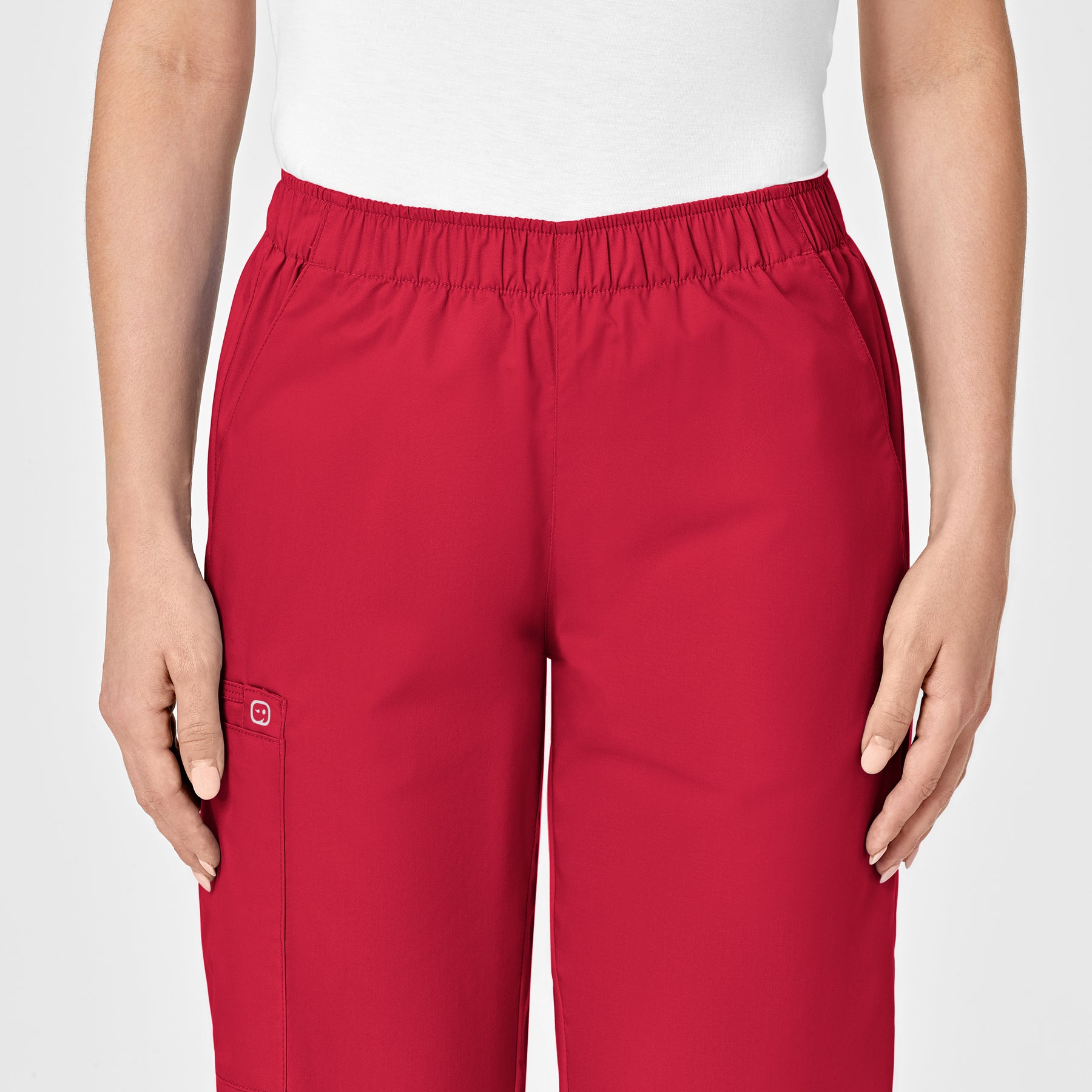 WonderWORK Women's Pull-On Cargo Scrub Pant Red front detail