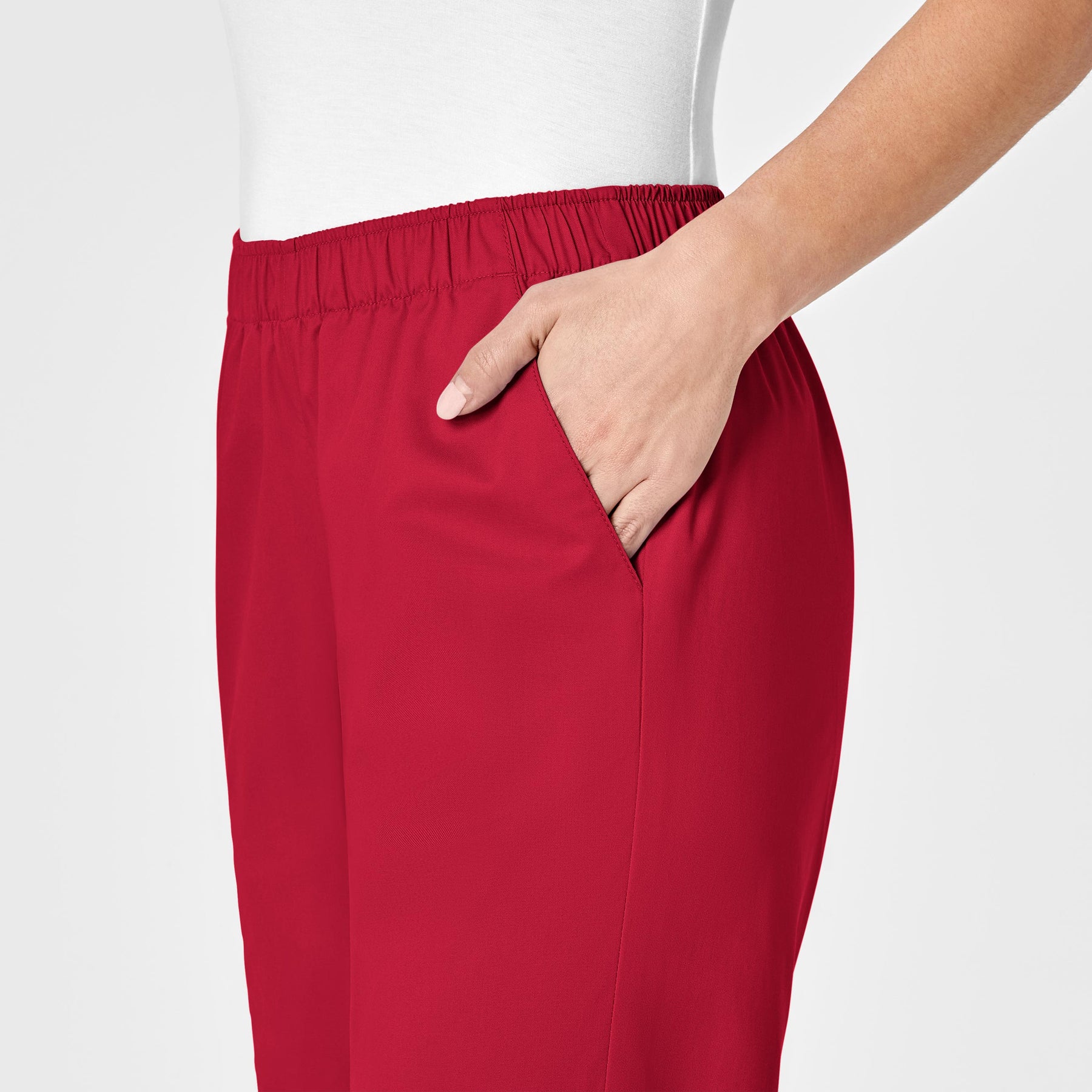 WonderWORK Women's Pull-On Cargo Scrub Pant Red side detail 1