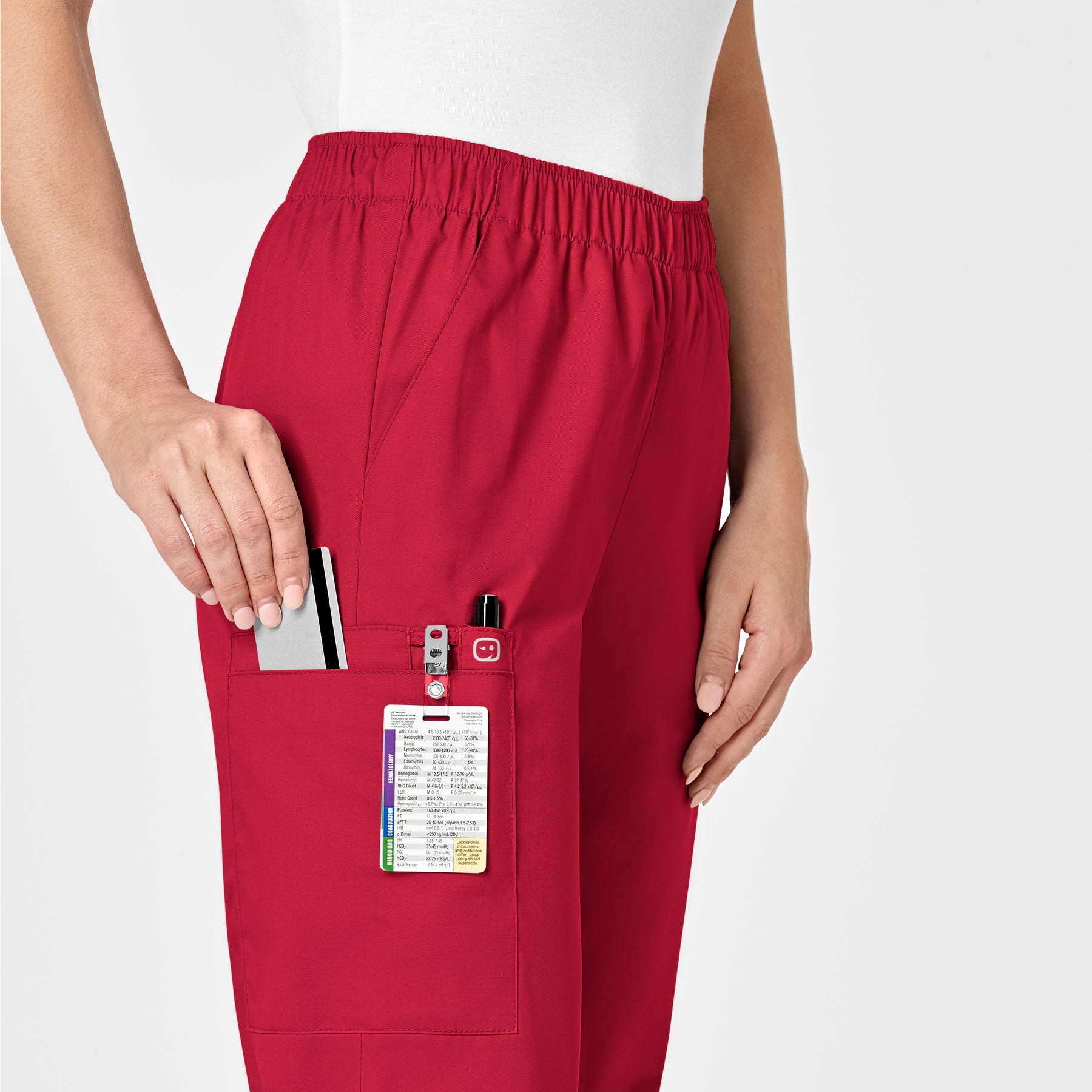 WonderWORK Women's Pull-On Cargo Scrub Pant Red side detail 2