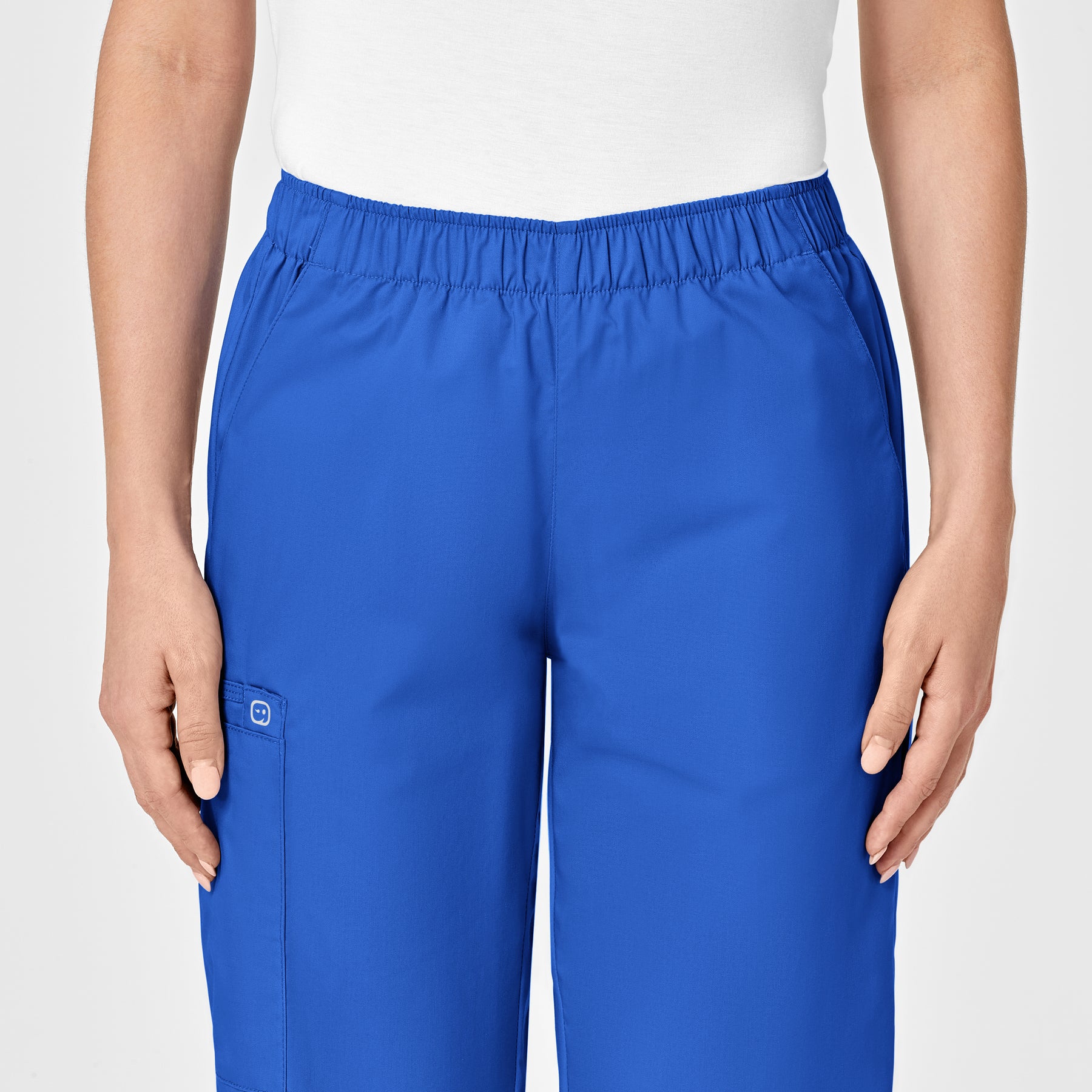 WonderWORK Women's Pull-On Cargo Scrub Pant Royal front detail