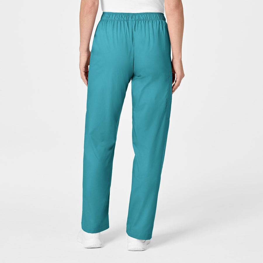 WonderWORK Women's Pull-On Cargo Scrub Pant Teal Blue back view