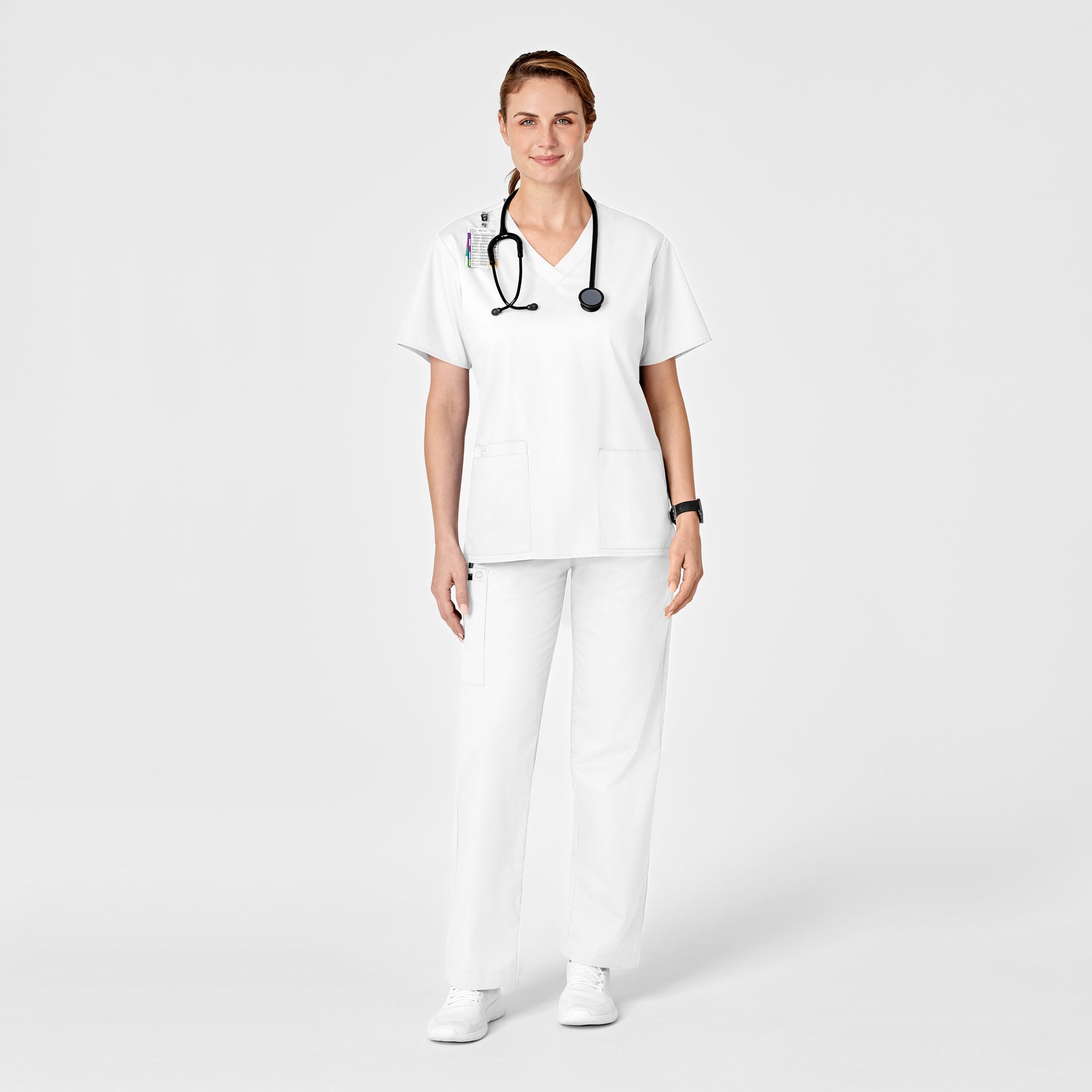 WonderWORK Women's Pull-On Cargo Scrub Pant White full scrub set