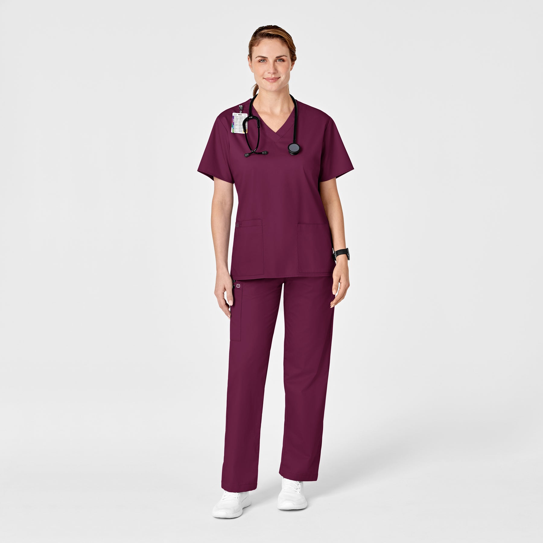 WonderWORK Women's Pull-On Cargo Scrub Pant Wine full scrub set