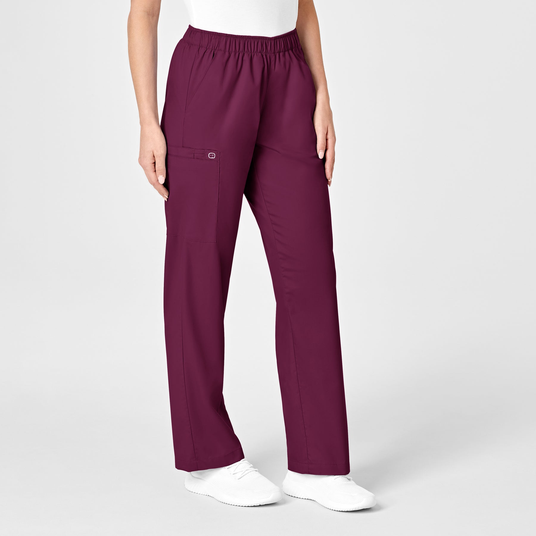 WonderWORK Women's Pull-On Cargo Scrub Pant Wine side view