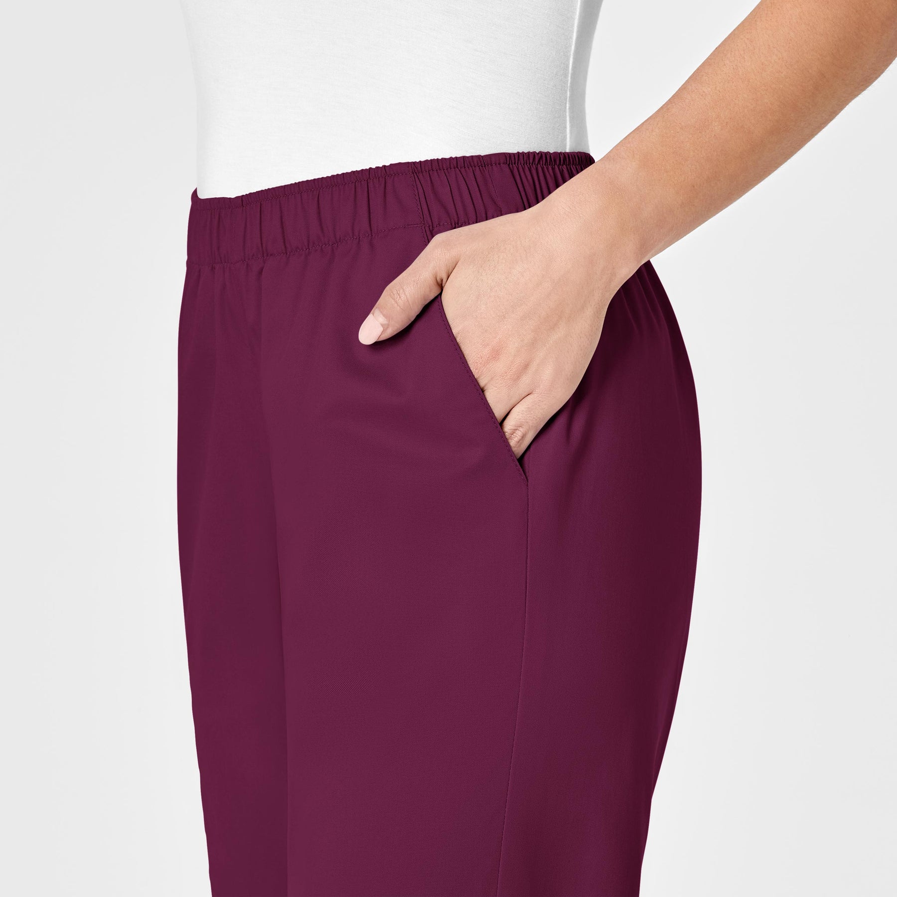 WonderWORK Women's Pull-On Cargo Scrub Pant Wine side detail 1