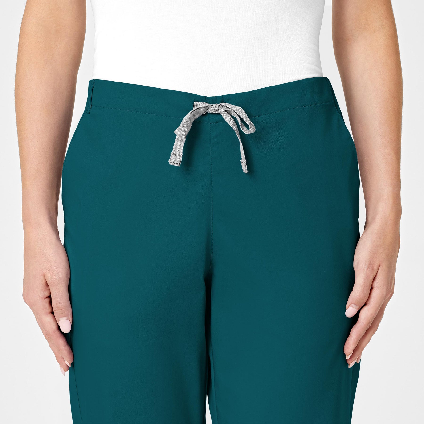 WonderWORK Women's Flare Leg Scrub Pant Caribbean Blue front detail