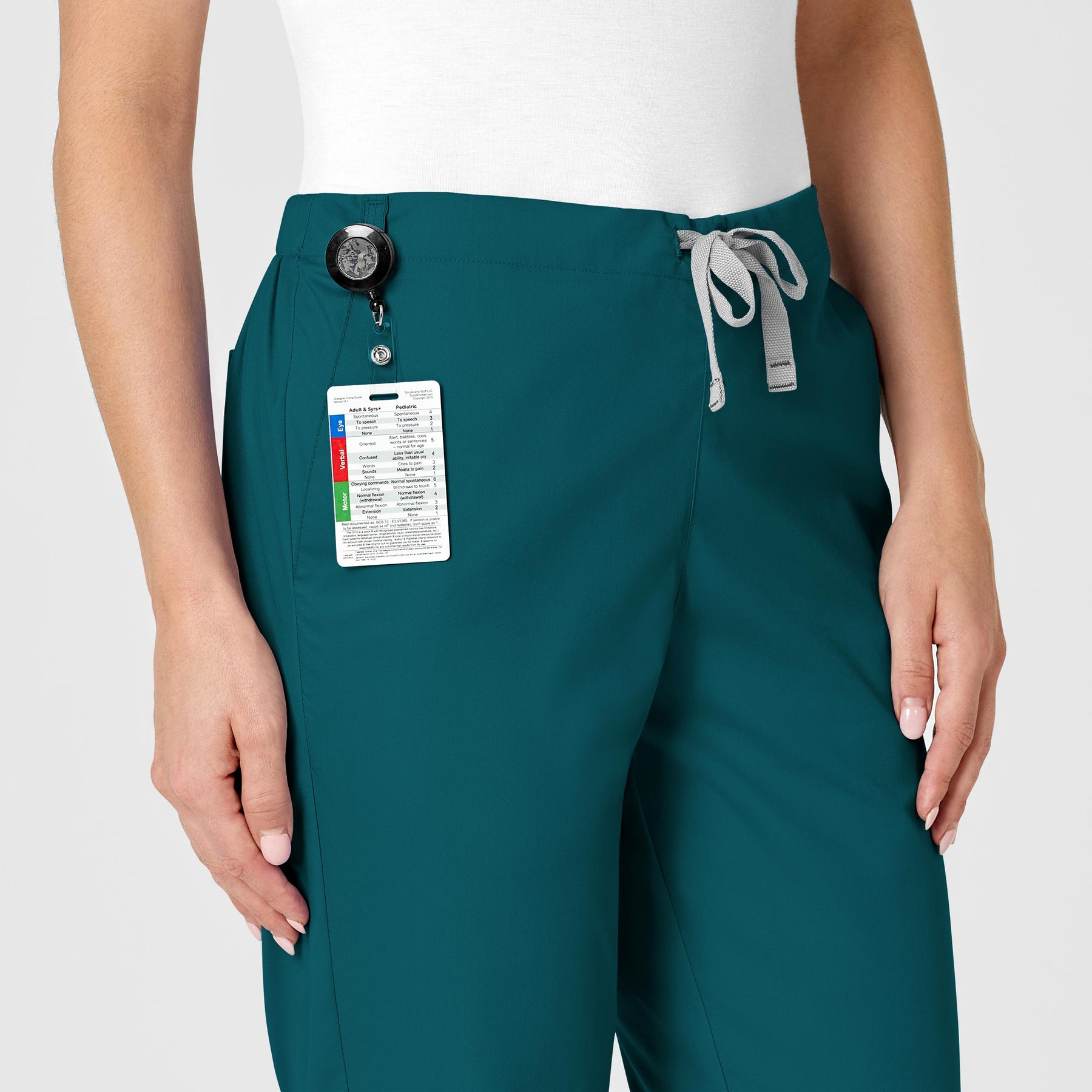 WonderWORK Women's Flare Leg Scrub Pant Caribbean Blue side detail 1
