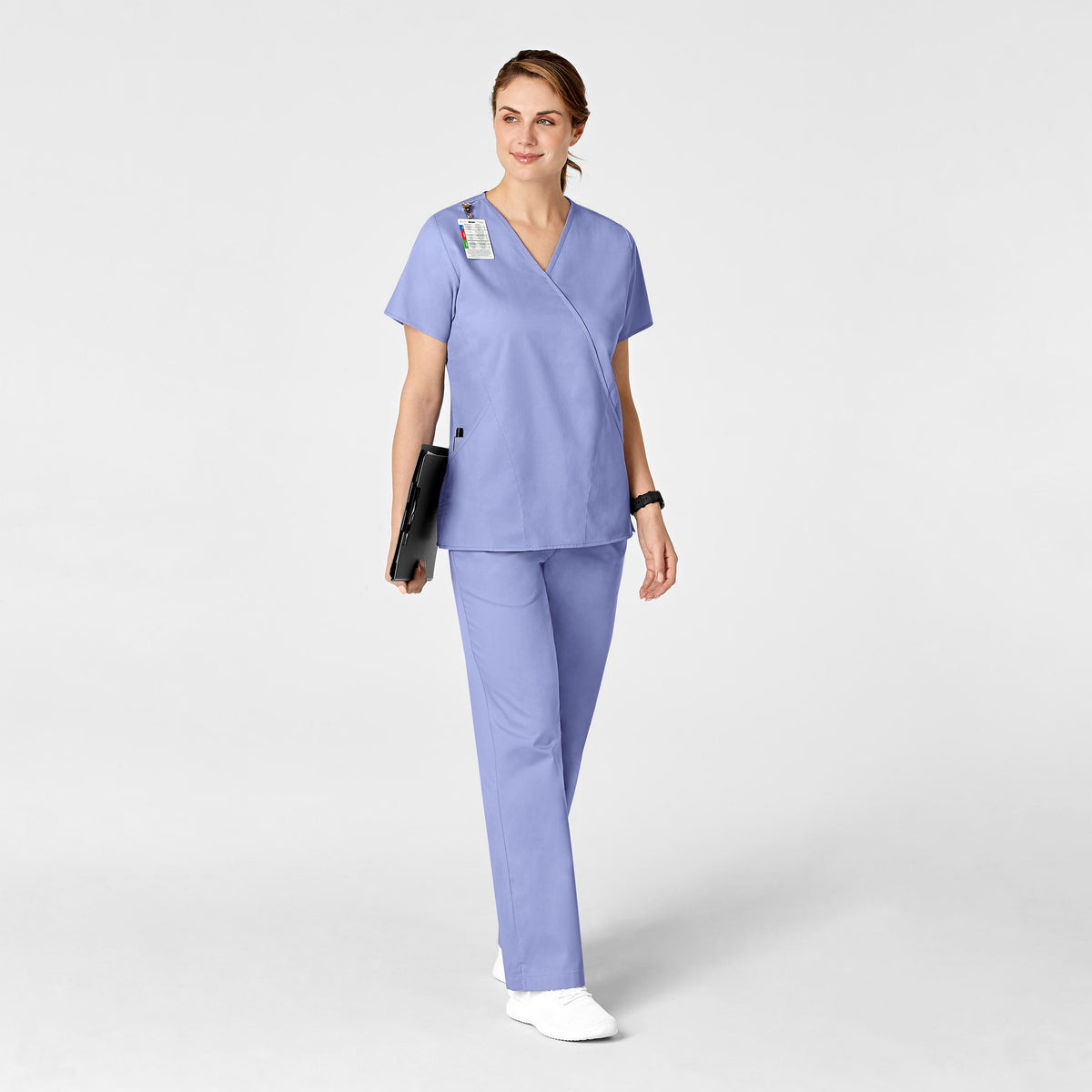 WonderWORK Women's Flare Leg Scrub Pant Ceil Blue full scrub set