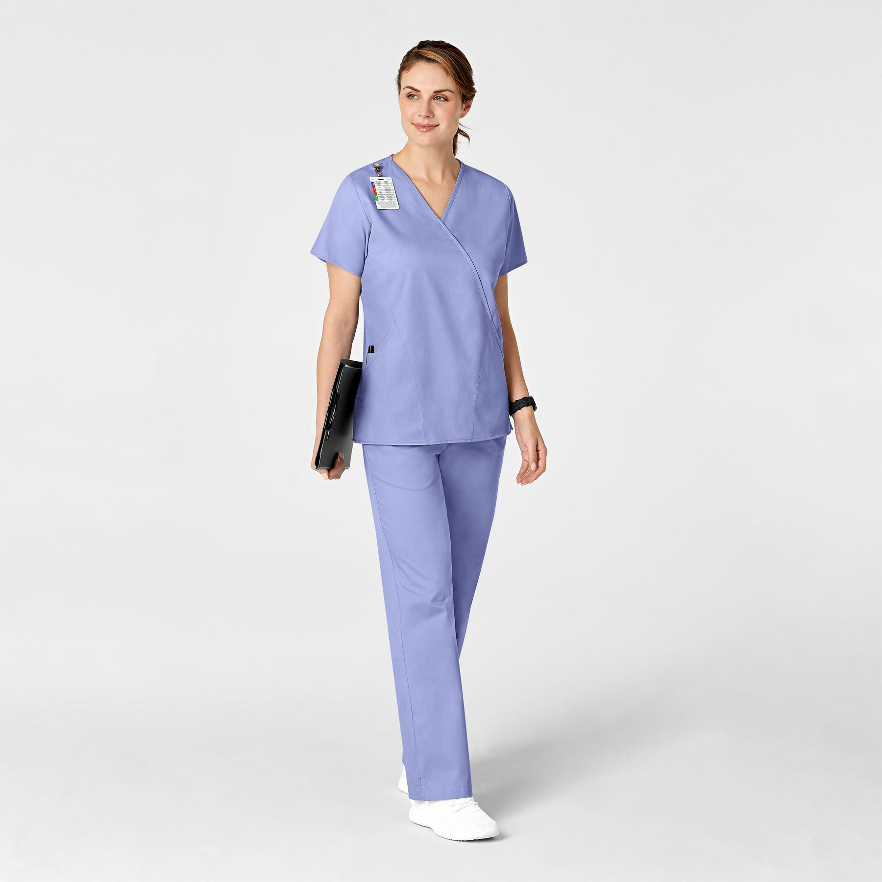 WonderWORK Women's Flare Leg Scrub Pant Ceil Blue full scrub set