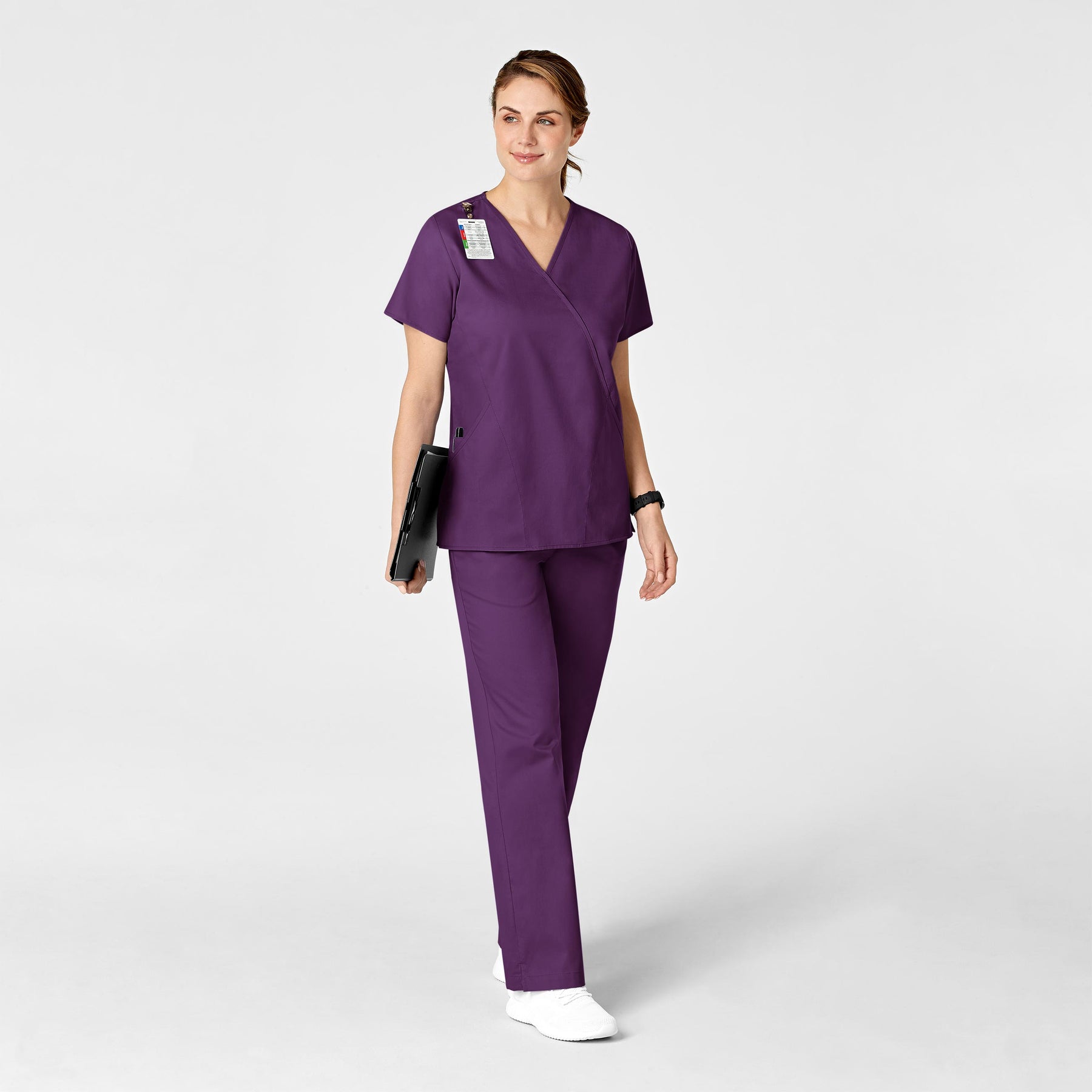 WonderWORK Women's Flare Leg Scrub Pant Eggplant full scrub set