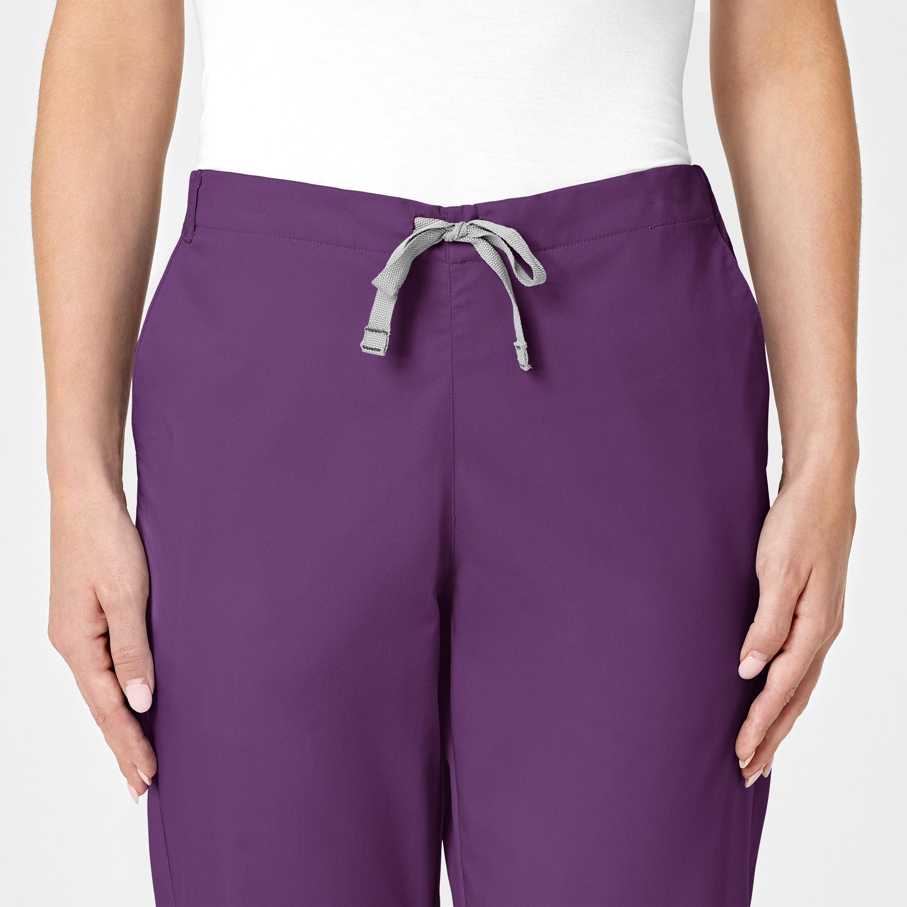 WonderWORK Women's Flare Leg Scrub Pant Eggplant front detail